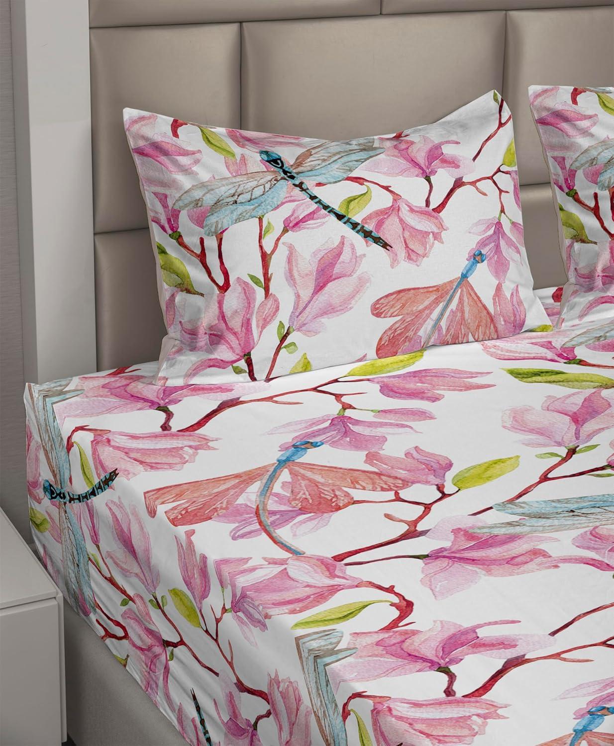 imageAmbesonne Valentine Sheet Set PastelColored Rose Flowers Leaves with Brush Strokes Abstract Art Fitted and Flat Sheet with Pillowcases Bedding Accent 4 Piece Set Queen Mauve Taupe Sage GreenApple Green Pastel Pink