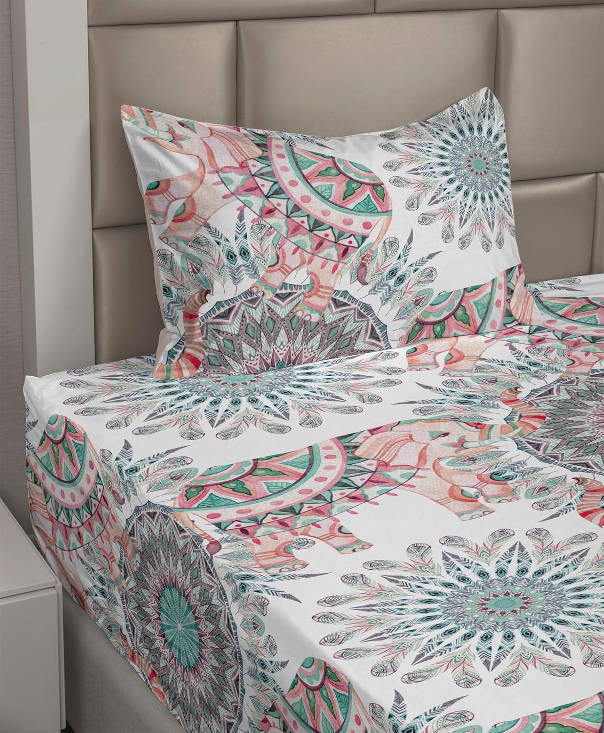 imageAmbesonne Valentine Sheet Set PastelColored Rose Flowers Leaves with Brush Strokes Abstract Art Fitted and Flat Sheet with Pillowcases Bedding Accent 4 Piece Set Queen Mauve Taupe Sage GreenBlush Seafoam White