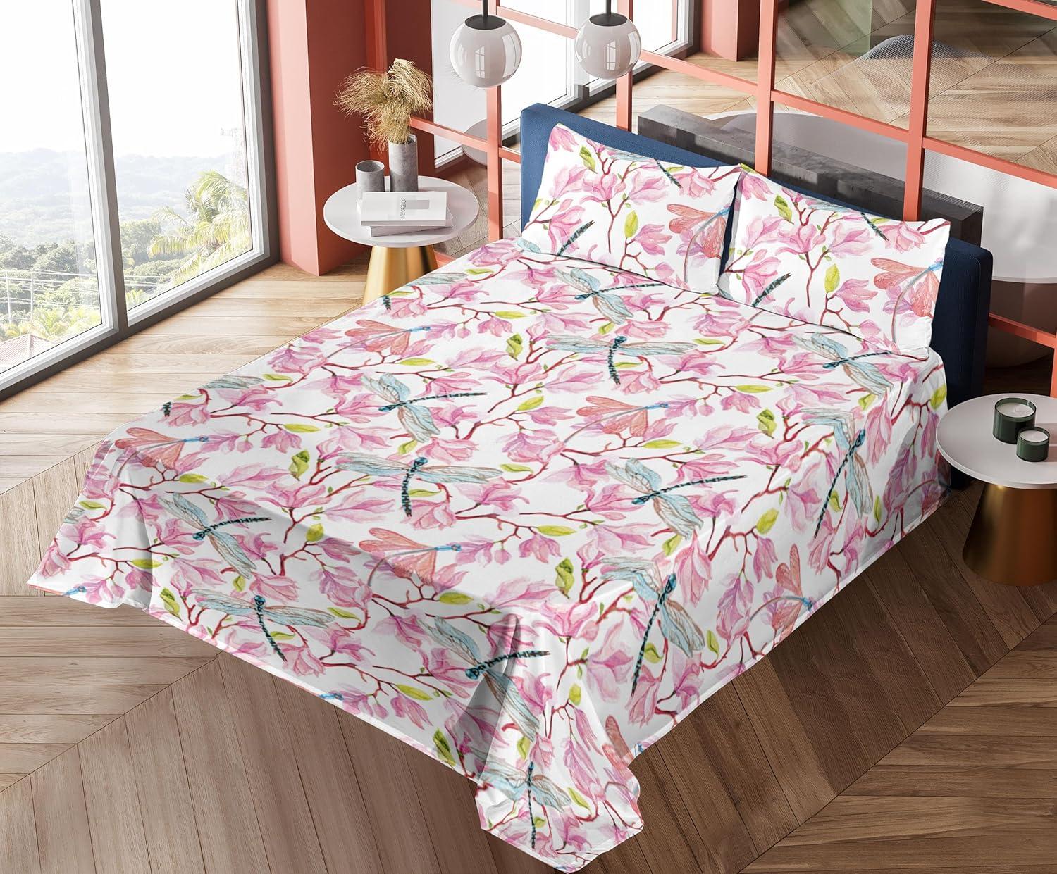 imageAmbesonne Valentine Sheet Set PastelColored Rose Flowers Leaves with Brush Strokes Abstract Art Fitted and Flat Sheet with Pillowcases Bedding Accent 4 Piece Set Queen Mauve Taupe Sage GreenApple Green Pastel Pink