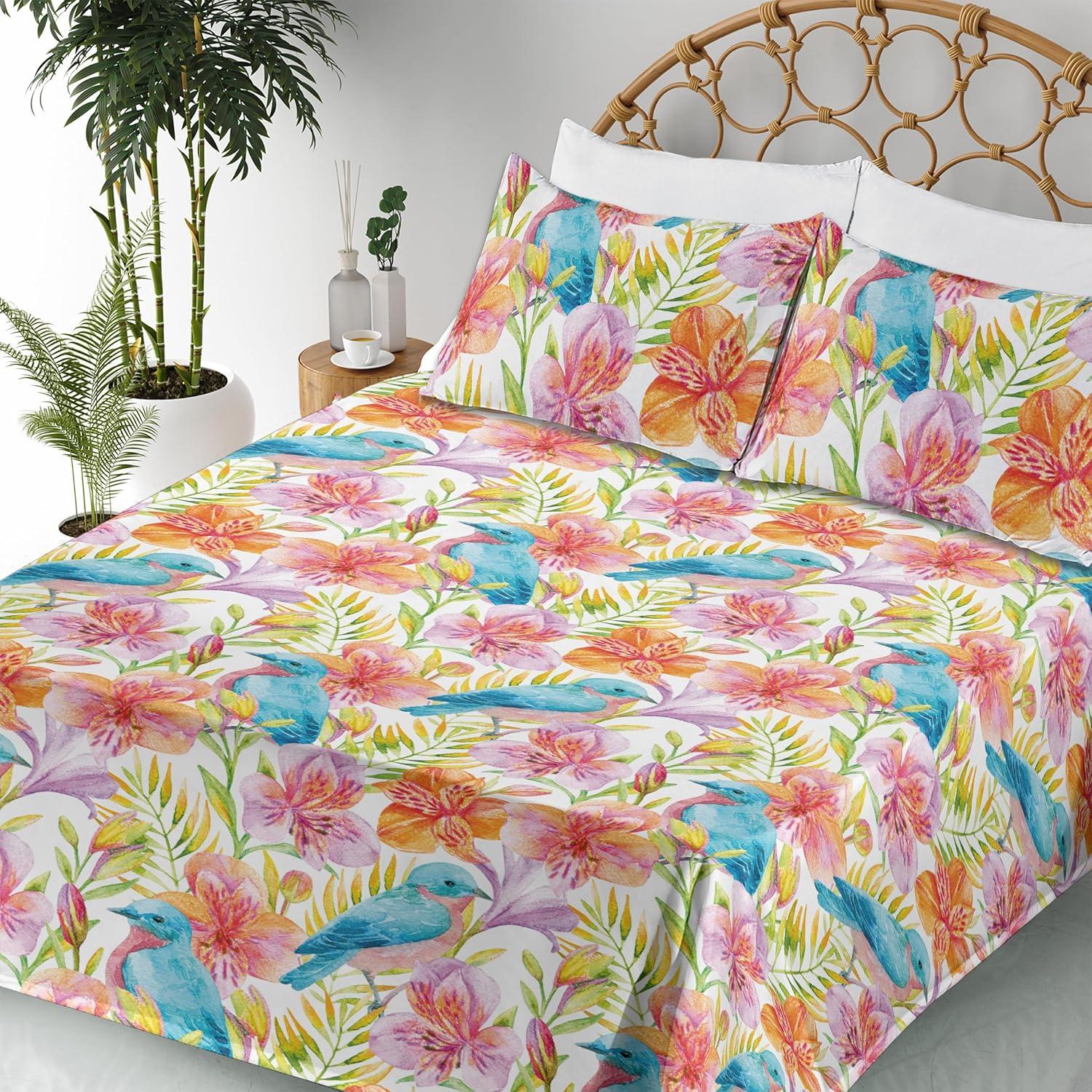 imageAmbesonne Valentine Sheet Set PastelColored Rose Flowers Leaves with Brush Strokes Abstract Art Fitted and Flat Sheet with Pillowcases Bedding Accent 4 Piece Set Queen Mauve Taupe Sage GreenPale Blue Pale Fuchsia