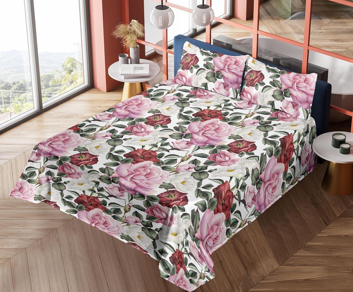 imageAmbesonne Valentine Sheet Set PastelColored Rose Flowers Leaves with Brush Strokes Abstract Art Fitted and Flat Sheet with Pillowcases Bedding Accent 4 Piece Set Queen Mauve Taupe Sage GreenPale Pink Peacock Green