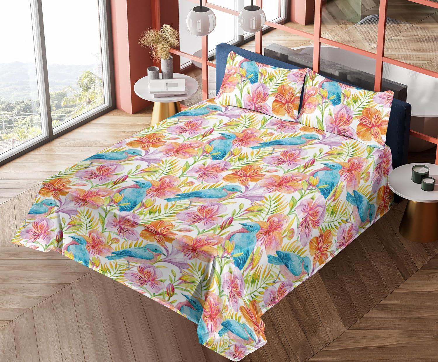 imageAmbesonne Valentine Sheet Set PastelColored Rose Flowers Leaves with Brush Strokes Abstract Art Fitted and Flat Sheet with Pillowcases Bedding Accent 4 Piece Set Queen Mauve Taupe Sage GreenPale Blue Pale Fuchsia