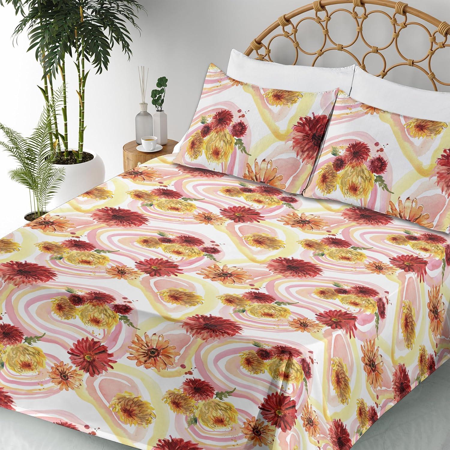 imageAmbesonne Valentine Sheet Set PastelColored Rose Flowers Leaves with Brush Strokes Abstract Art Fitted and Flat Sheet with Pillowcases Bedding Accent 4 Piece Set Queen Mauve Taupe Sage GreenBlush Raspberry Mustard