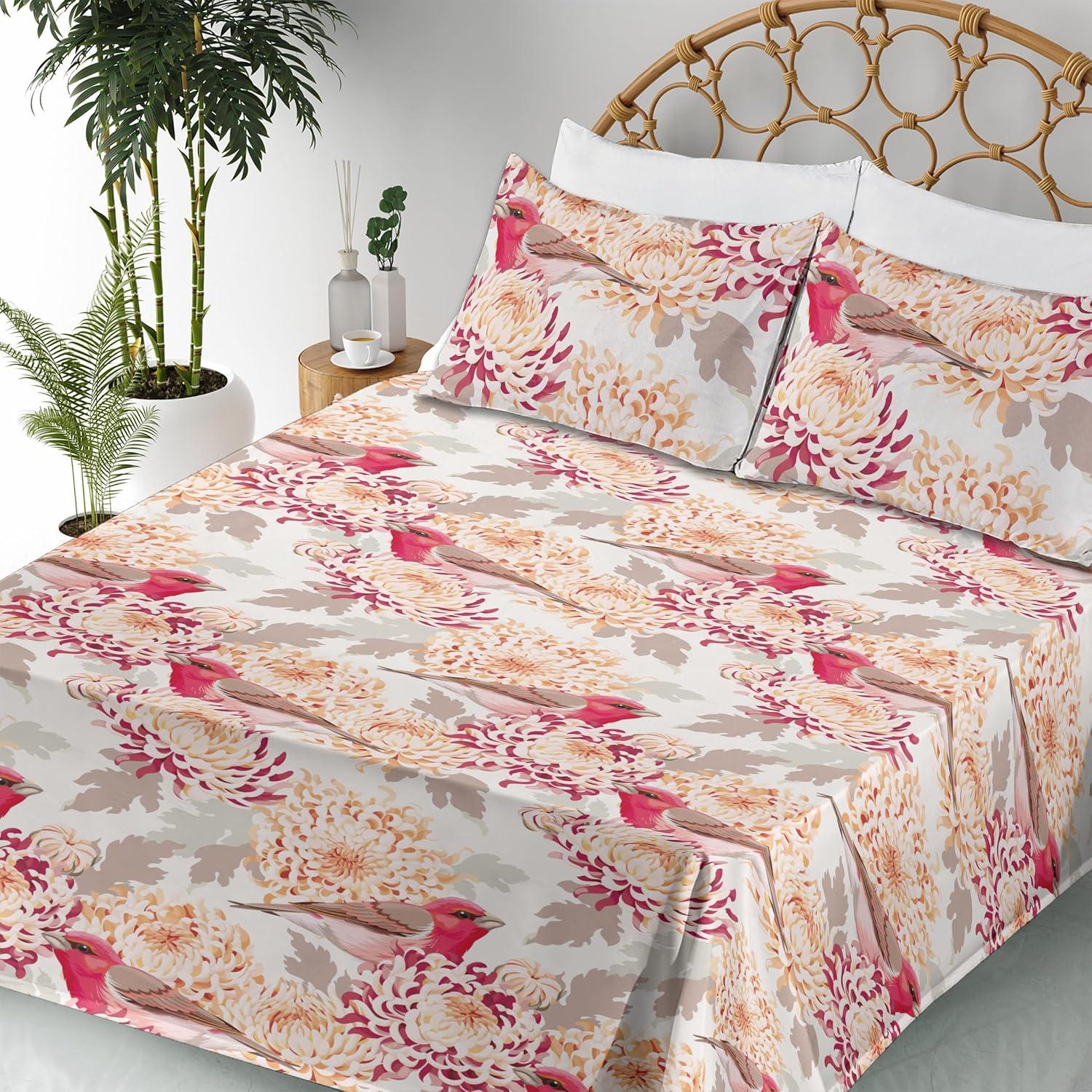 imageAmbesonne Valentine Sheet Set PastelColored Rose Flowers Leaves with Brush Strokes Abstract Art Fitted and Flat Sheet with Pillowcases Bedding Accent 4 Piece Set Queen Mauve Taupe Sage GreenDark Pink Champagne and Dust