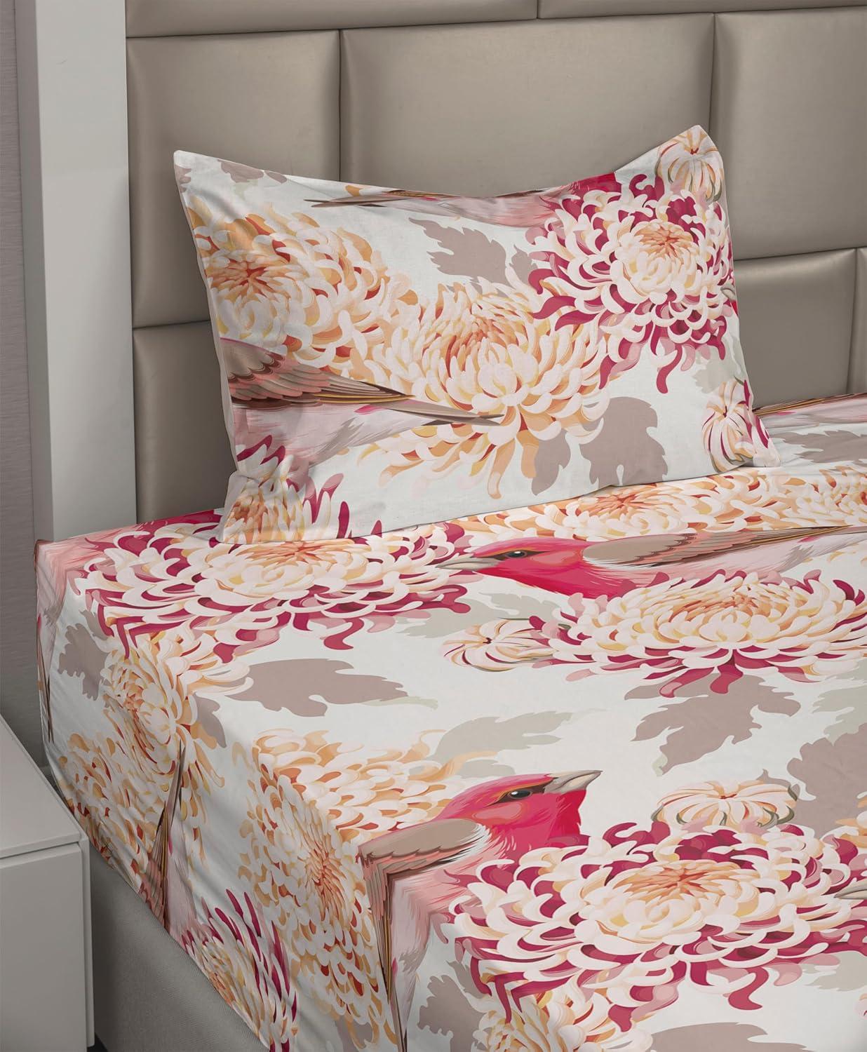 imageAmbesonne Valentine Sheet Set PastelColored Rose Flowers Leaves with Brush Strokes Abstract Art Fitted and Flat Sheet with Pillowcases Bedding Accent 4 Piece Set Queen Mauve Taupe Sage GreenDark Pink Champagne and Dust