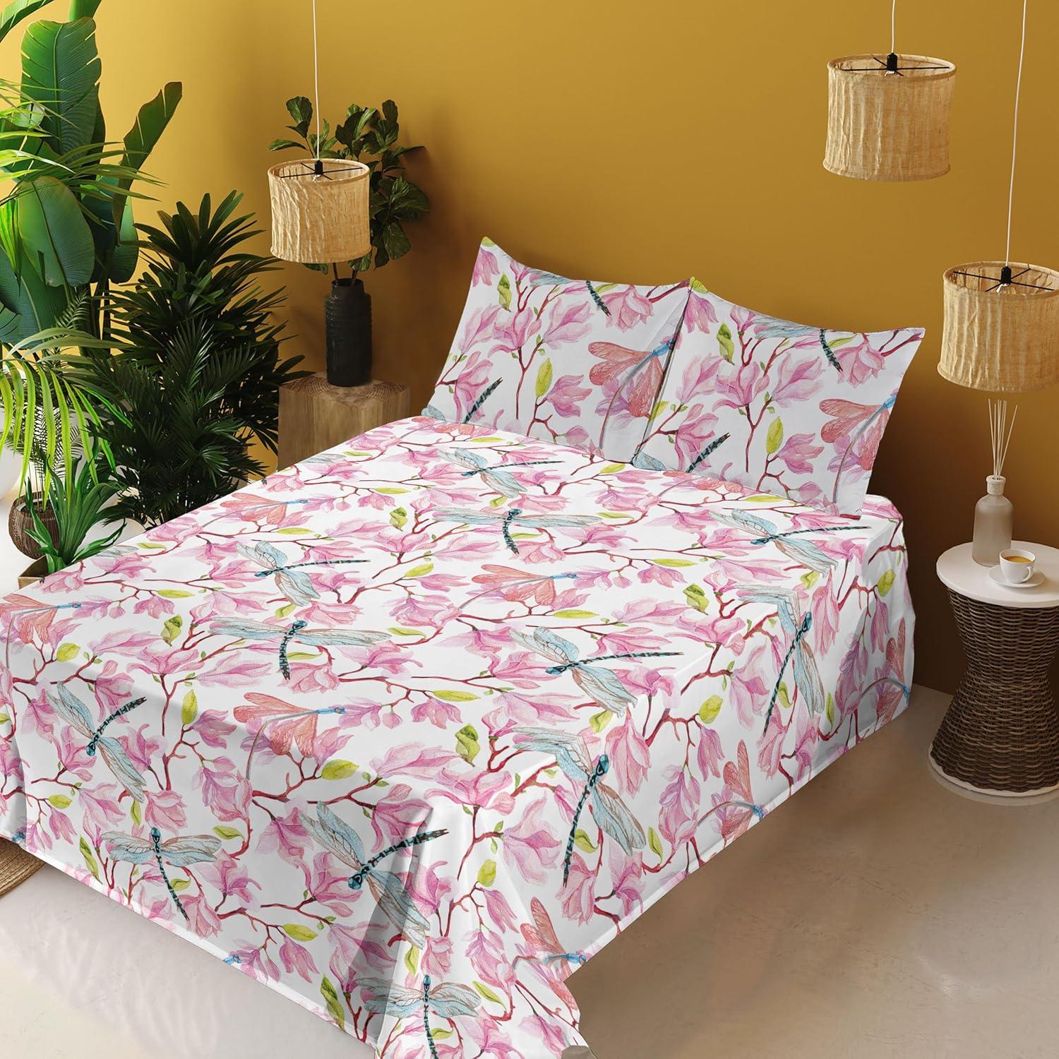 imageAmbesonne Valentine Sheet Set PastelColored Rose Flowers Leaves with Brush Strokes Abstract Art Fitted and Flat Sheet with Pillowcases Bedding Accent 4 Piece Set Queen Mauve Taupe Sage GreenApple Green Pastel Pink