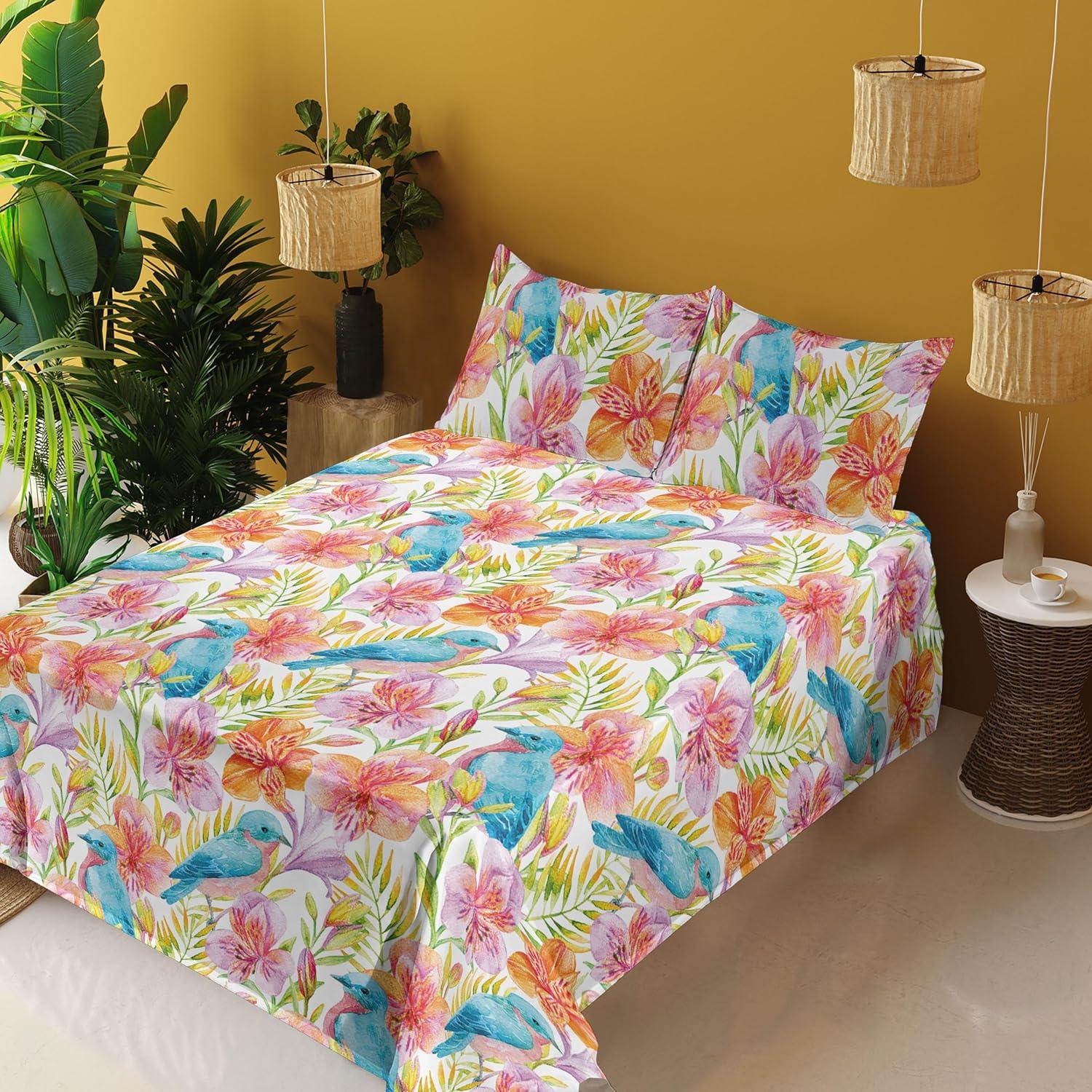 imageAmbesonne Valentine Sheet Set PastelColored Rose Flowers Leaves with Brush Strokes Abstract Art Fitted and Flat Sheet with Pillowcases Bedding Accent 4 Piece Set Queen Mauve Taupe Sage GreenPale Blue Pale Fuchsia