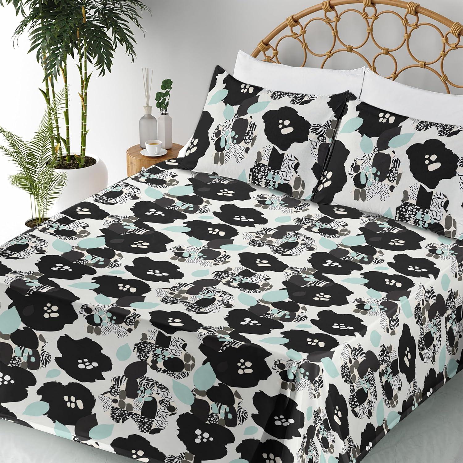 imageAmbesonne Valentine Sheet Set PastelColored Rose Flowers Leaves with Brush Strokes Abstract Art Fitted and Flat Sheet with Pillowcases Bedding Accent 4 Piece Set Queen Mauve Taupe Sage GreenCharcoal Grey and Seafoam