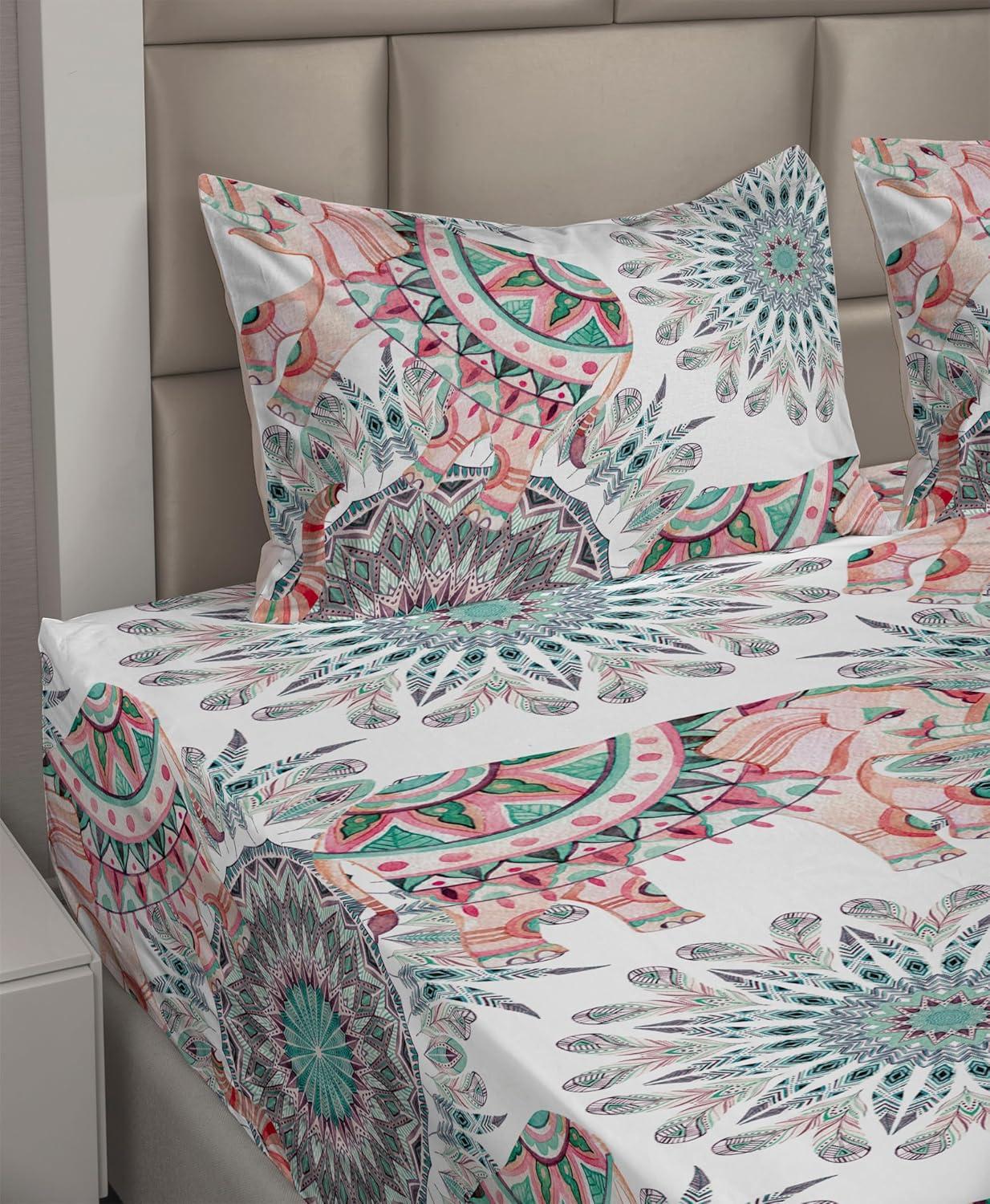 imageAmbesonne Valentine Sheet Set PastelColored Rose Flowers Leaves with Brush Strokes Abstract Art Fitted and Flat Sheet with Pillowcases Bedding Accent 4 Piece Set Queen Mauve Taupe Sage GreenBlush Seafoam White