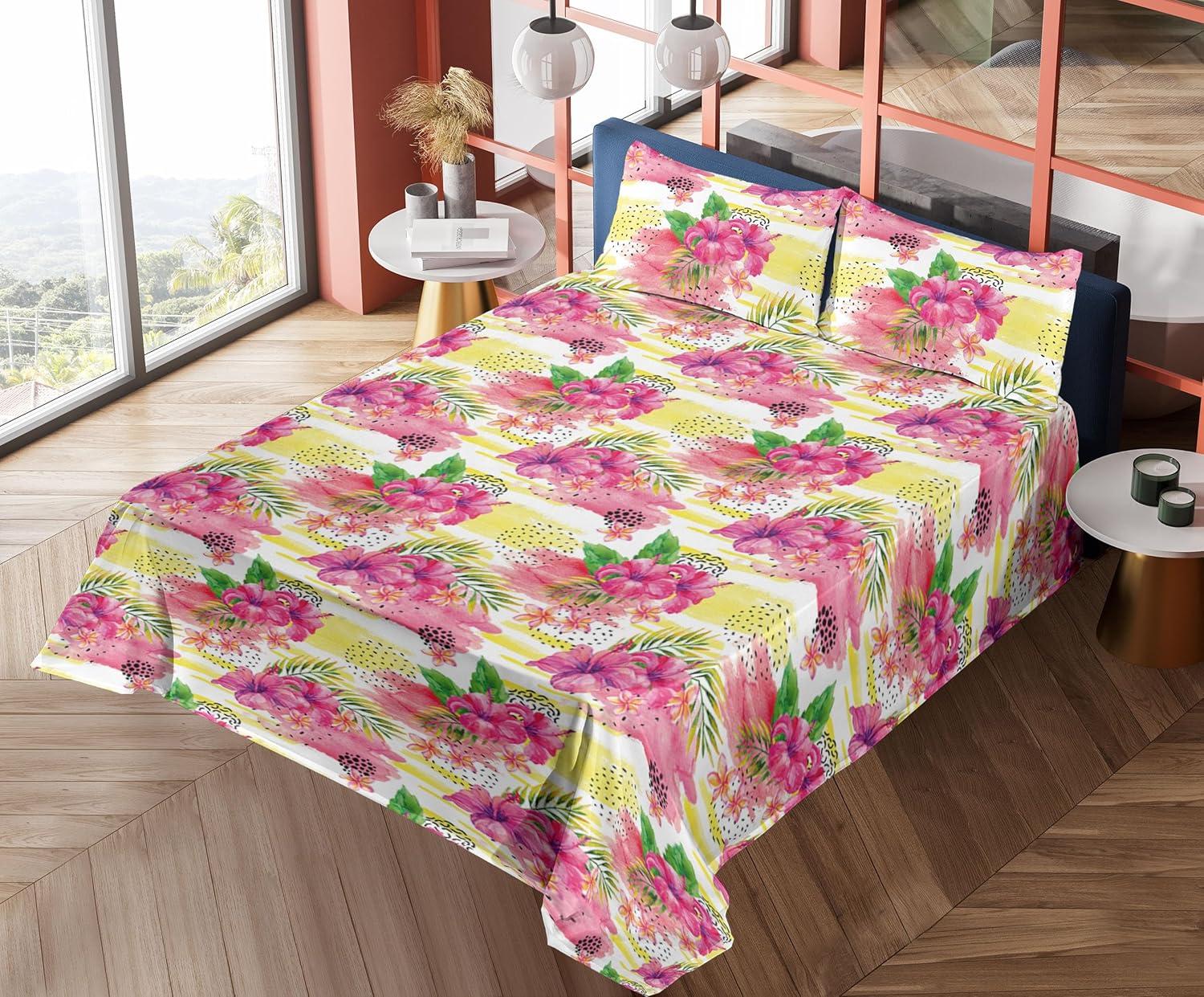 imageAmbesonne Valentine Sheet Set PastelColored Rose Flowers Leaves with Brush Strokes Abstract Art Fitted and Flat Sheet with Pillowcases Bedding Accent 4 Piece Set Queen Mauve Taupe Sage GreenHot Pink Reseda Green