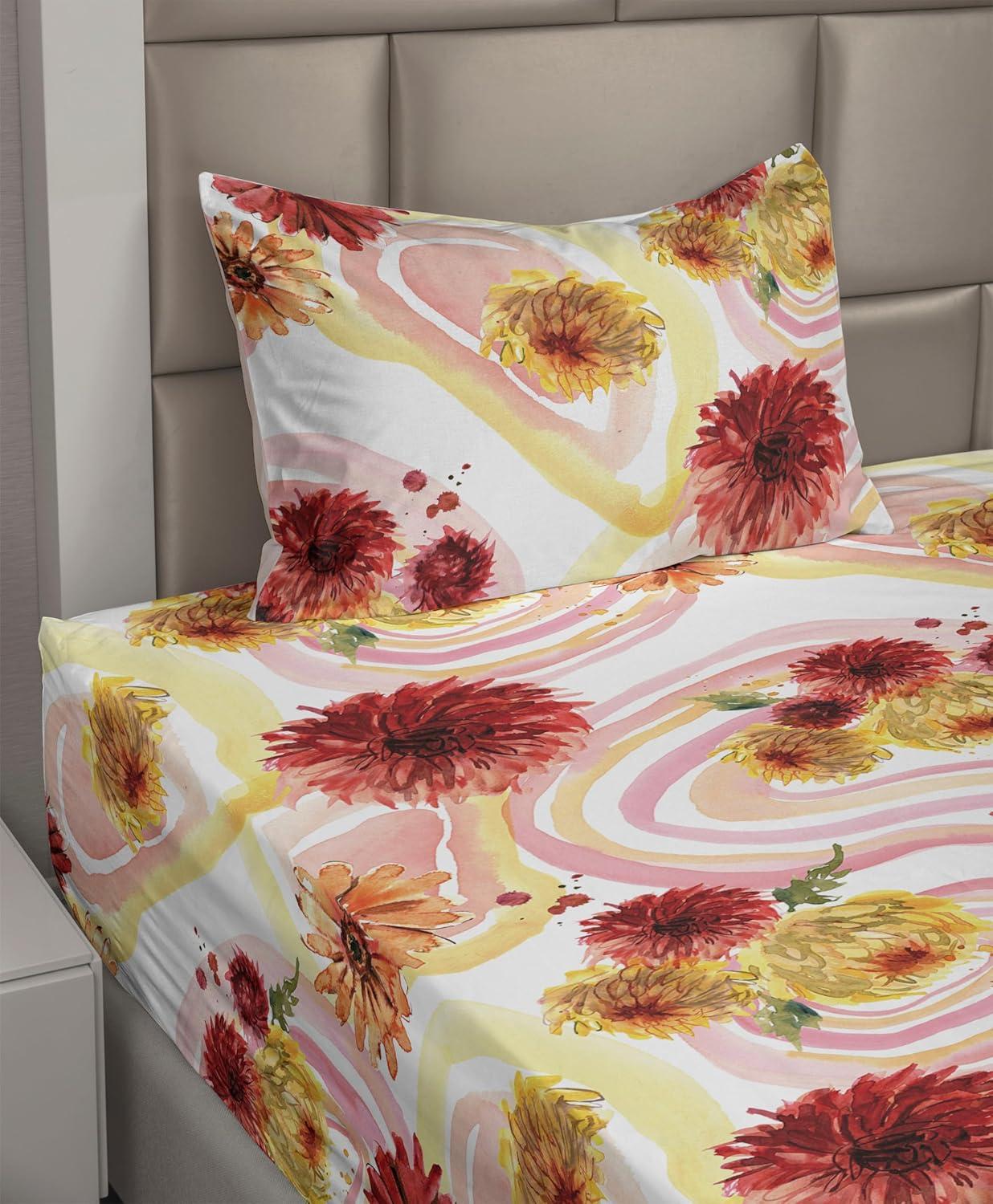 imageAmbesonne Valentine Sheet Set PastelColored Rose Flowers Leaves with Brush Strokes Abstract Art Fitted and Flat Sheet with Pillowcases Bedding Accent 4 Piece Set Queen Mauve Taupe Sage GreenBlush Raspberry Mustard