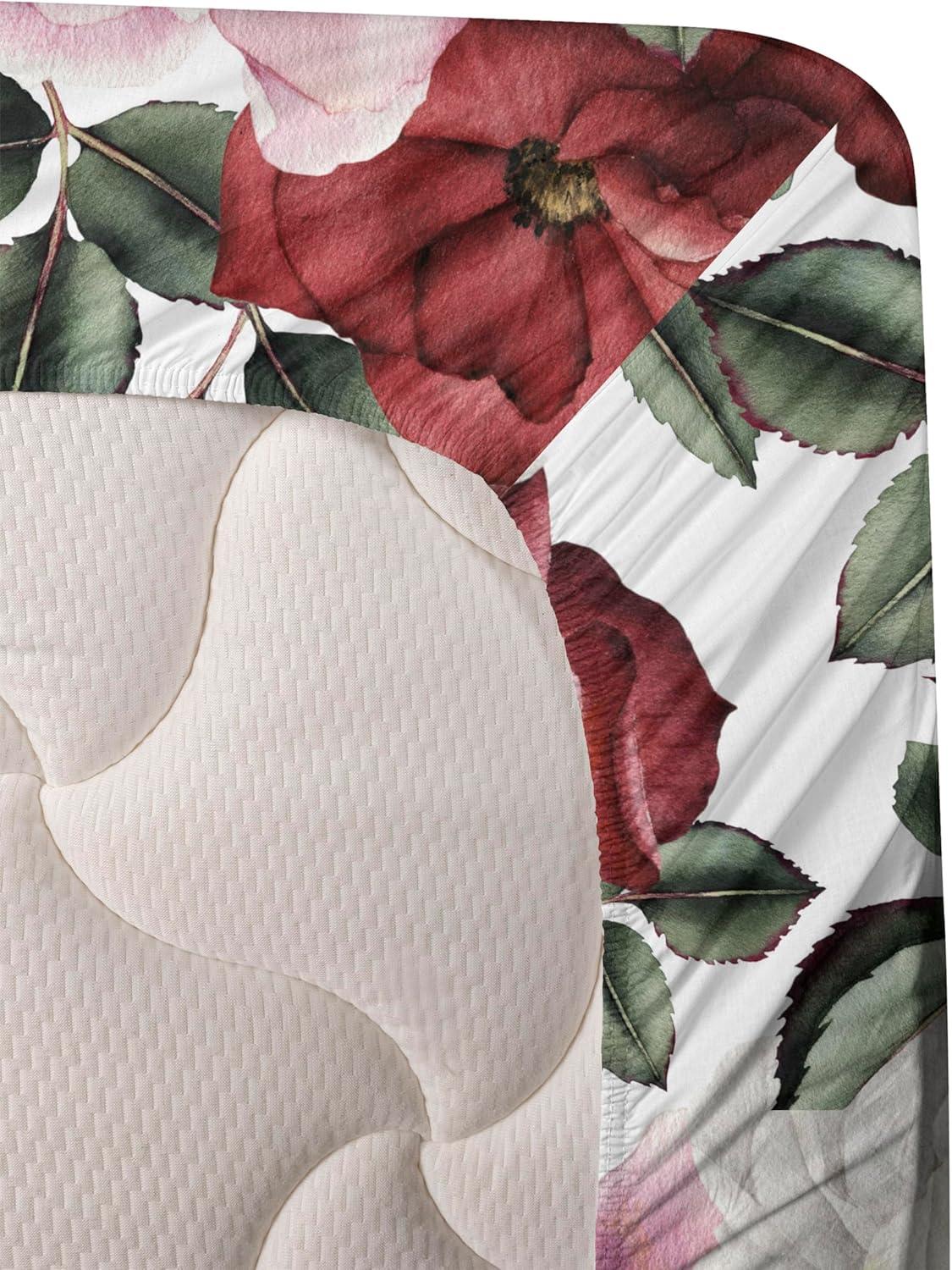 imageAmbesonne Valentine Sheet Set PastelColored Rose Flowers Leaves with Brush Strokes Abstract Art Fitted and Flat Sheet with Pillowcases Bedding Accent 4 Piece Set Queen Mauve Taupe Sage GreenPale Pink Peacock Green