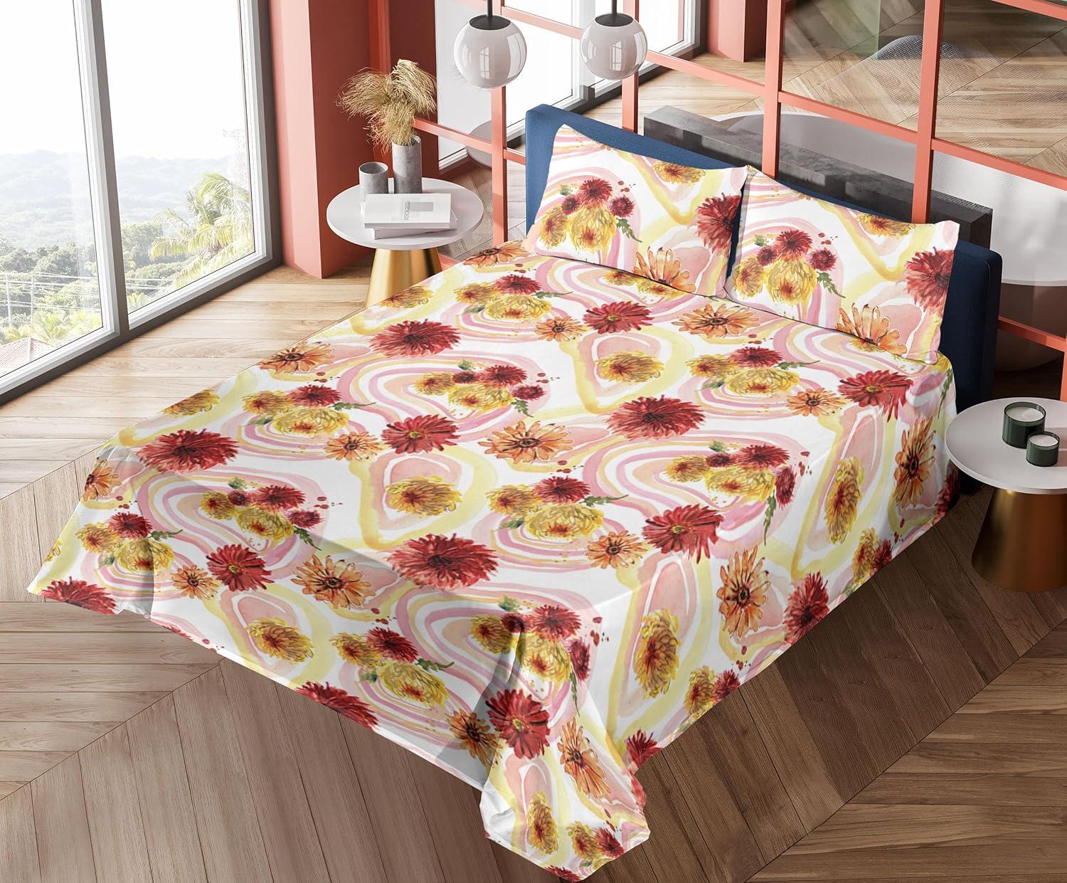 imageAmbesonne Valentine Sheet Set PastelColored Rose Flowers Leaves with Brush Strokes Abstract Art Fitted and Flat Sheet with Pillowcases Bedding Accent 4 Piece Set Queen Mauve Taupe Sage GreenBlush Raspberry Mustard