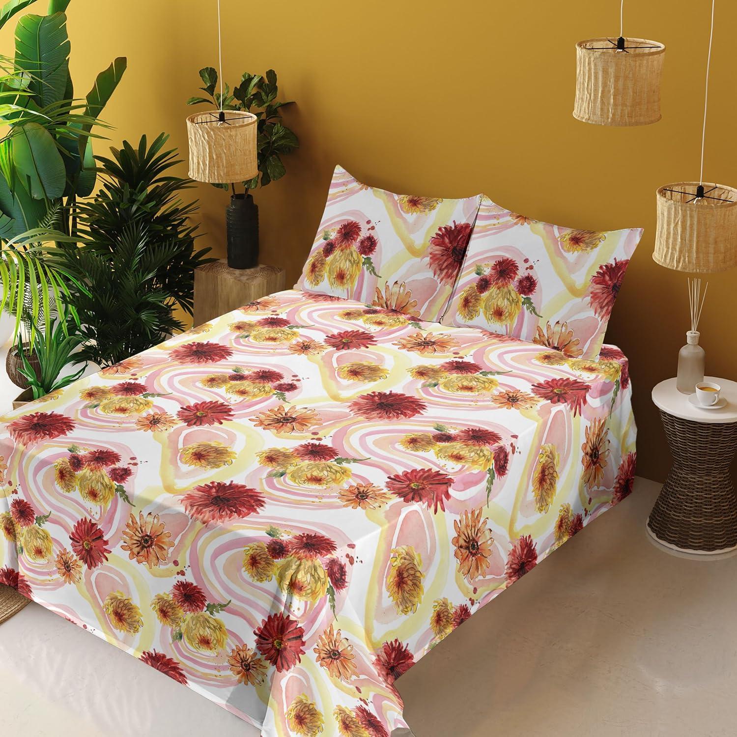 imageAmbesonne Valentine Sheet Set PastelColored Rose Flowers Leaves with Brush Strokes Abstract Art Fitted and Flat Sheet with Pillowcases Bedding Accent 4 Piece Set Queen Mauve Taupe Sage GreenBlush Raspberry Mustard