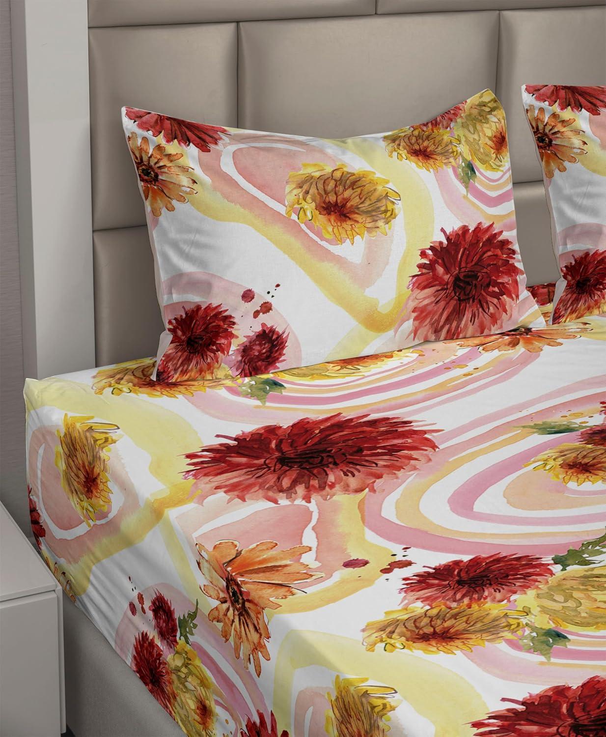 imageAmbesonne Valentine Sheet Set PastelColored Rose Flowers Leaves with Brush Strokes Abstract Art Fitted and Flat Sheet with Pillowcases Bedding Accent 4 Piece Set Queen Mauve Taupe Sage GreenBlush Raspberry Mustard