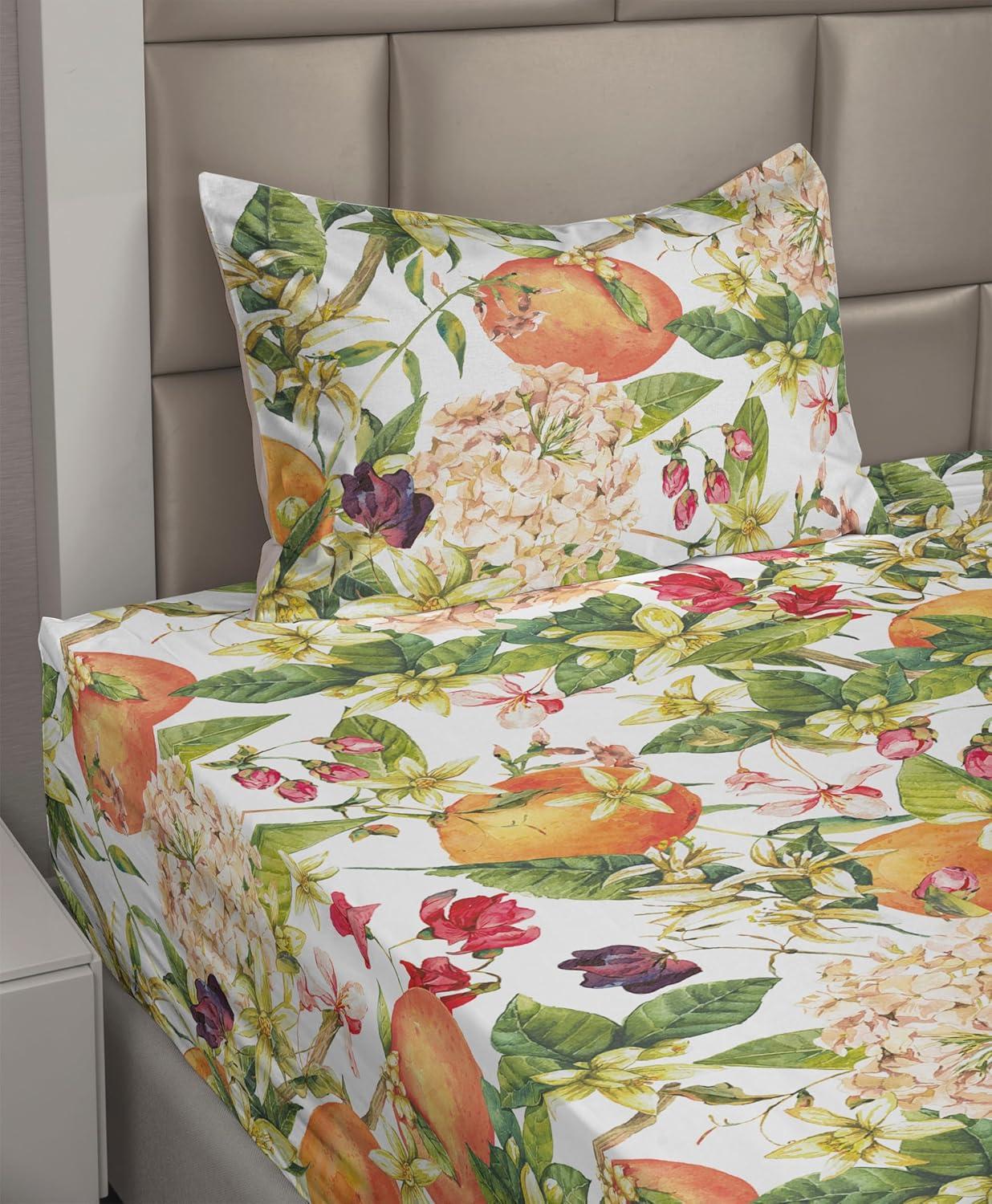 imageAmbesonne Valentine Sheet Set PastelColored Rose Flowers Leaves with Brush Strokes Abstract Art Fitted and Flat Sheet with Pillowcases Bedding Accent 4 Piece Set Queen Mauve Taupe Sage GreenMarigold Fern Green Ruby