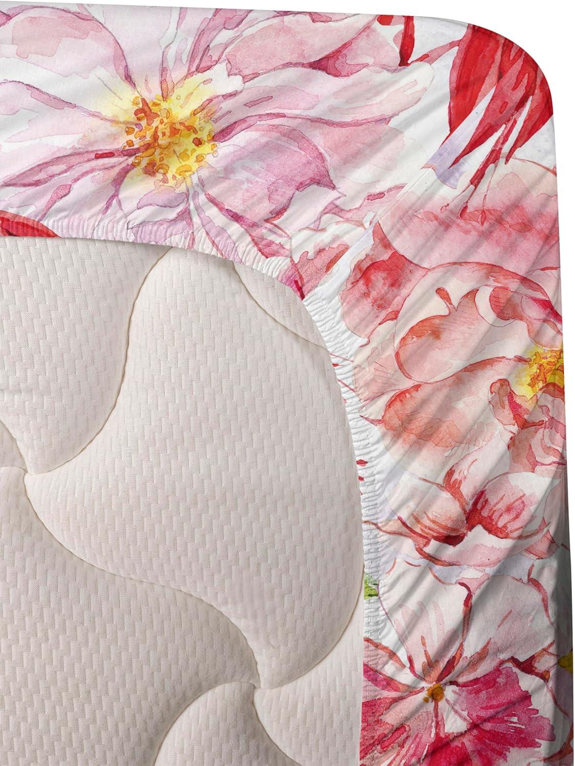 imageAmbesonne Valentine Sheet Set PastelColored Rose Flowers Leaves with Brush Strokes Abstract Art Fitted and Flat Sheet with Pillowcases Bedding Accent 4 Piece Set Queen Mauve Taupe Sage GreenPastel Pink Green Yellow