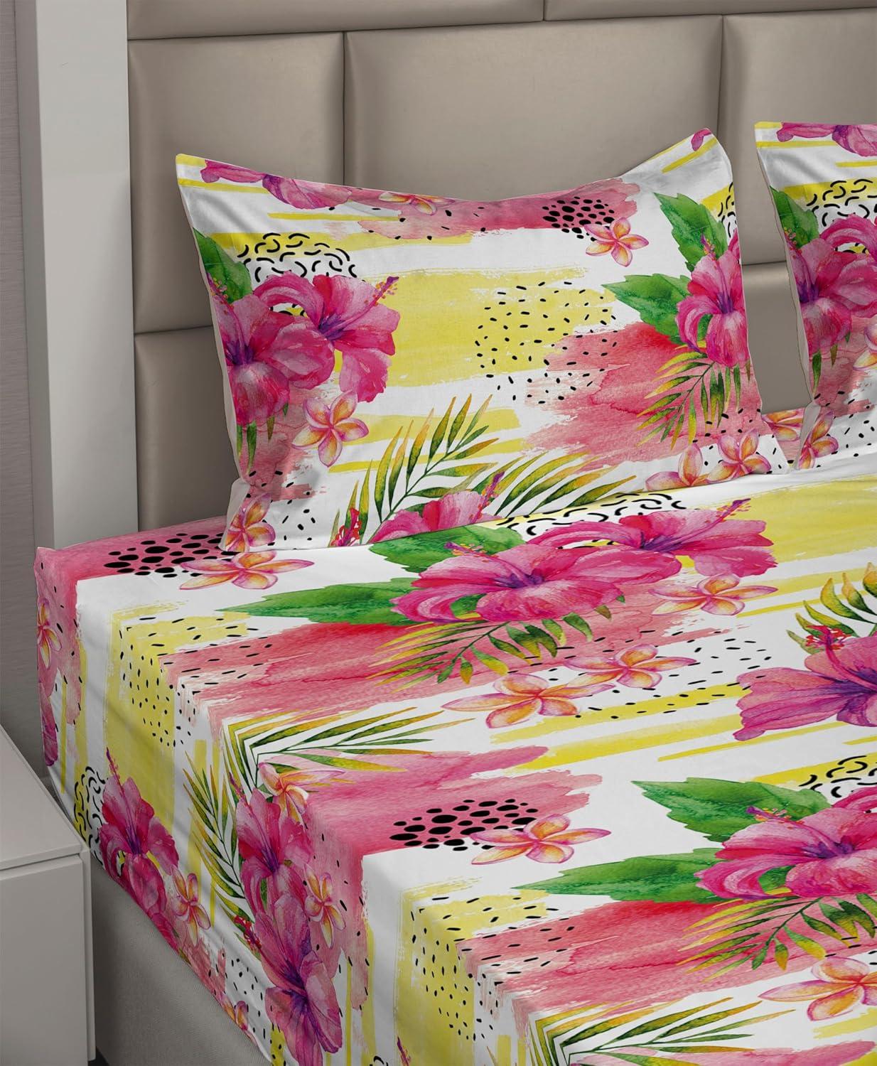 imageAmbesonne Valentine Sheet Set PastelColored Rose Flowers Leaves with Brush Strokes Abstract Art Fitted and Flat Sheet with Pillowcases Bedding Accent 4 Piece Set Queen Mauve Taupe Sage GreenHot Pink Reseda Green