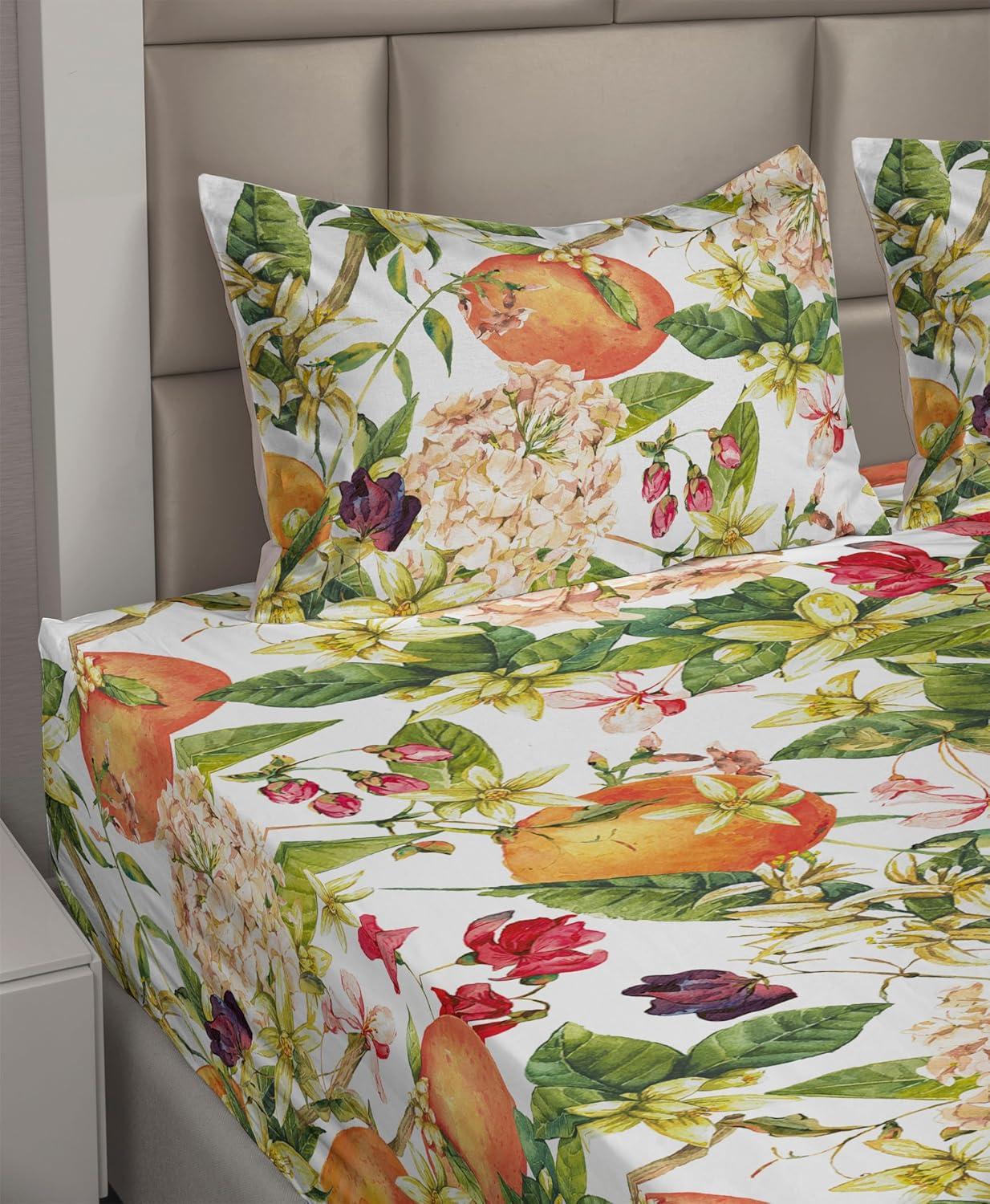 imageAmbesonne Valentine Sheet Set PastelColored Rose Flowers Leaves with Brush Strokes Abstract Art Fitted and Flat Sheet with Pillowcases Bedding Accent 4 Piece Set Queen Mauve Taupe Sage GreenMarigold Fern Green Ruby