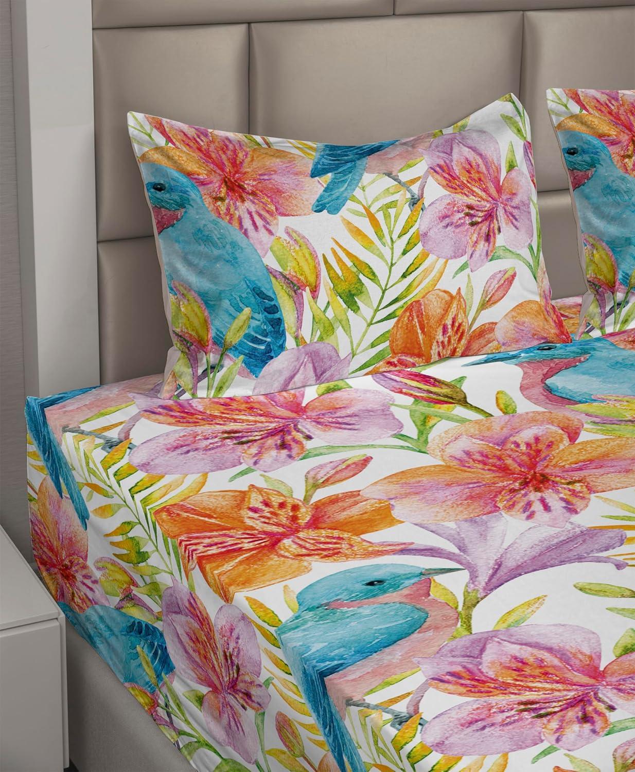 imageAmbesonne Valentine Sheet Set PastelColored Rose Flowers Leaves with Brush Strokes Abstract Art Fitted and Flat Sheet with Pillowcases Bedding Accent 4 Piece Set Queen Mauve Taupe Sage GreenPale Blue Pale Fuchsia