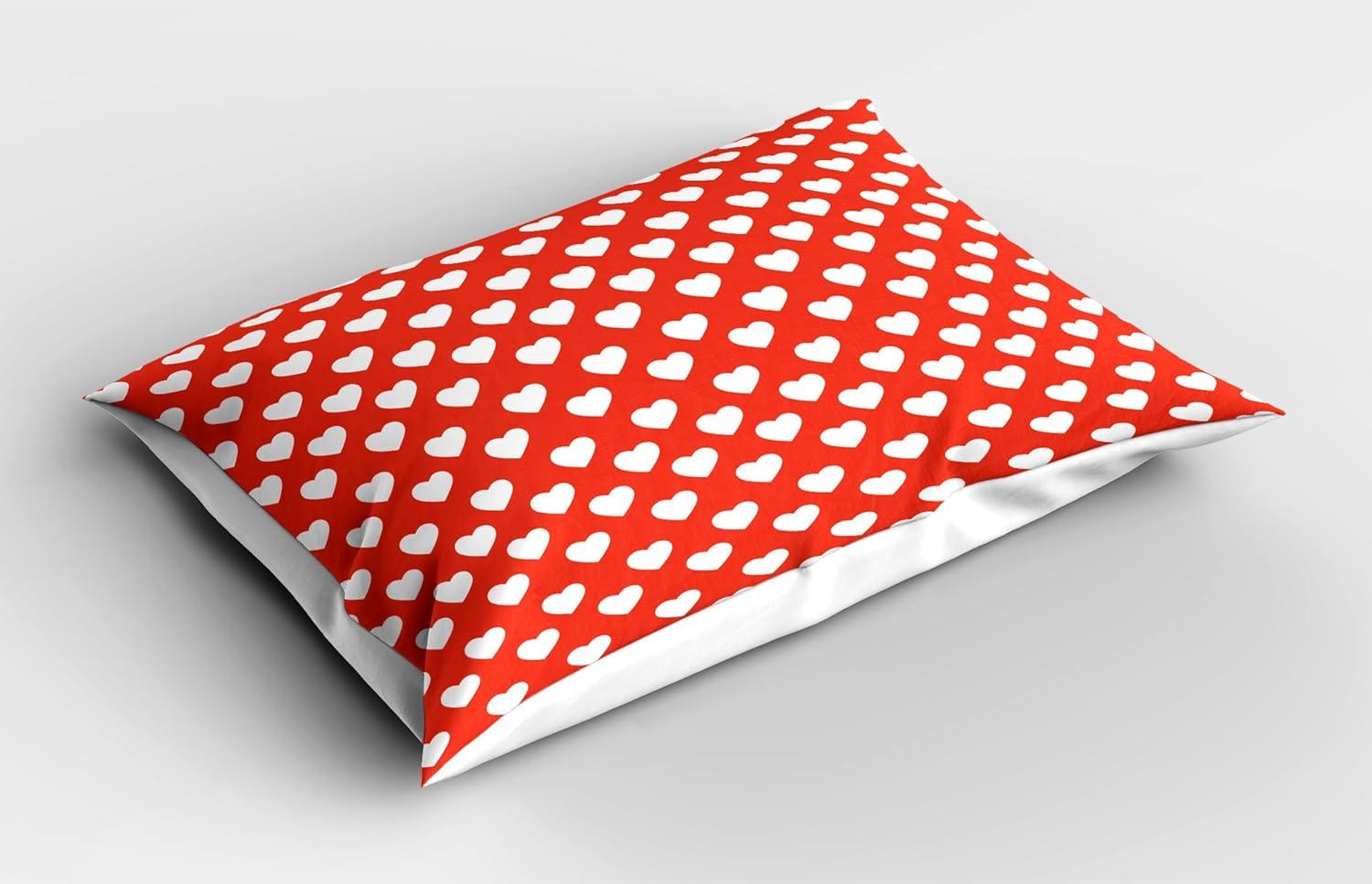 imageAmbesonne Valentines Day Pillow Sham White Hearts on Vibrant Background Love Pattern for Romantic Couples Decorative Standard Queen Size Printed Pillowcase 30 X 20 White Vermilion