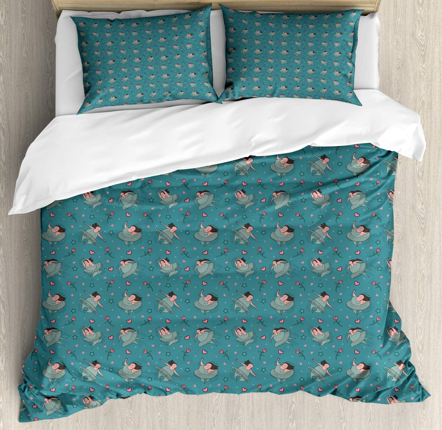 imageAmbesonne Valentines Duvet Cover Set Pastel Winged Cupid Pigs on The Clouds Holding Balloons Romantic Love Theme Decorative 3 Piece Bedding Set with 2 Pillow Shams Twin Size Pale Pink RoseCadet Blue and Multicolor