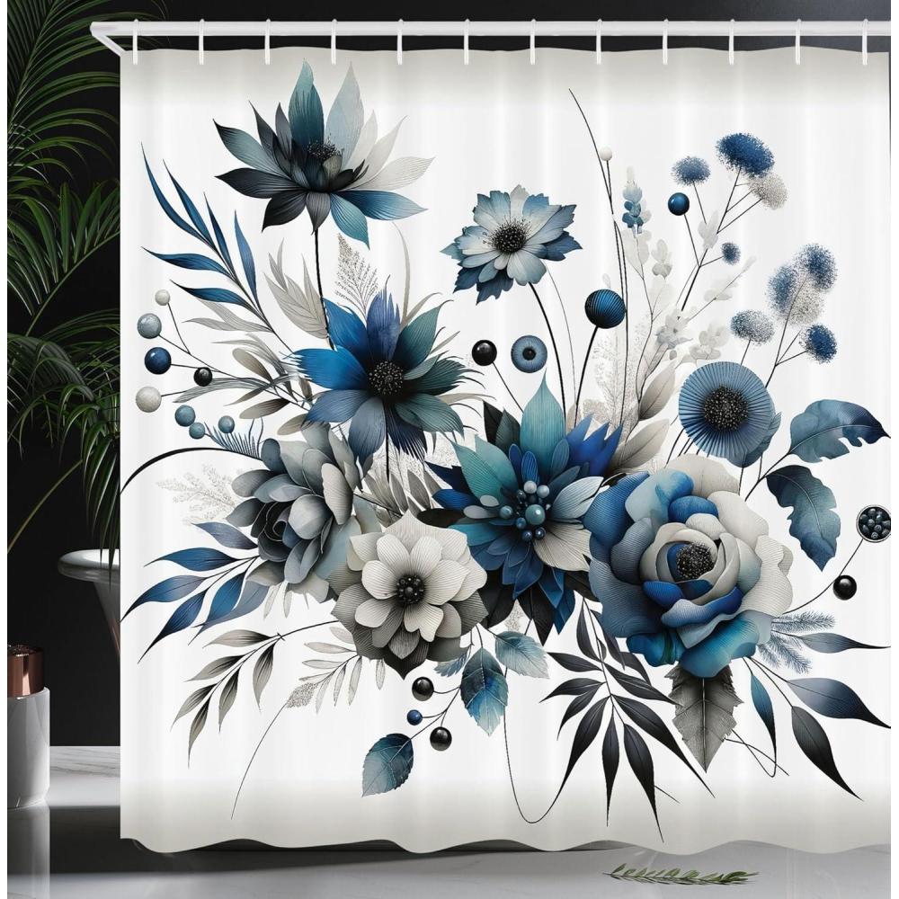 imageAmbesonne Blue Shower Curtain Floral Eucalyptus Branches Romantic Botanical Weeping Flowers in Cold Tones Cloth Fabric Bathroom Decor Set with Hooks 69 W x 75 L Laurel Green Sea BlueSlate Blue and Coconut