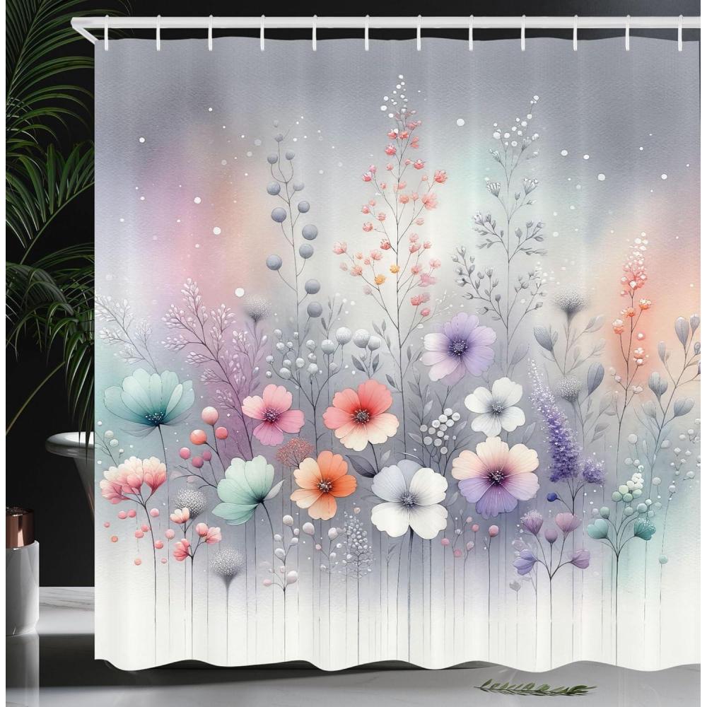 imageAmbesonne Blue Shower Curtain Floral Eucalyptus Branches Romantic Botanical Weeping Flowers in Cold Tones Cloth Fabric Bathroom Decor Set with Hooks 69 W x 75 L Laurel Green Sea BluePale Grey Seafoam Lilac