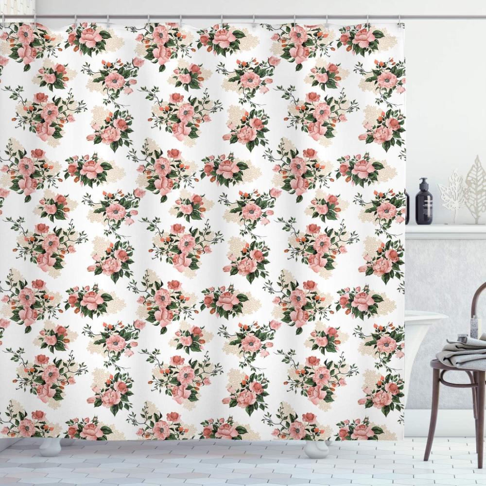 imageAmbesonne Blue Shower Curtain Floral Eucalyptus Branches Romantic Botanical Weeping Flowers in Cold Tones Cloth Fabric Bathroom Decor Set with Hooks 69 W x 75 L Laurel Green Sea BlueDried Rose Beige
