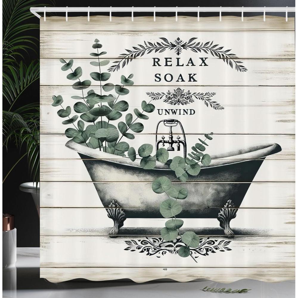 imageAmbesonne Blue Shower Curtain Floral Eucalyptus Branches Romantic Botanical Weeping Flowers in Cold Tones Cloth Fabric Bathroom Decor Set with Hooks 69 W x 75 L Laurel Green Sea BlueLaurel Green Off White