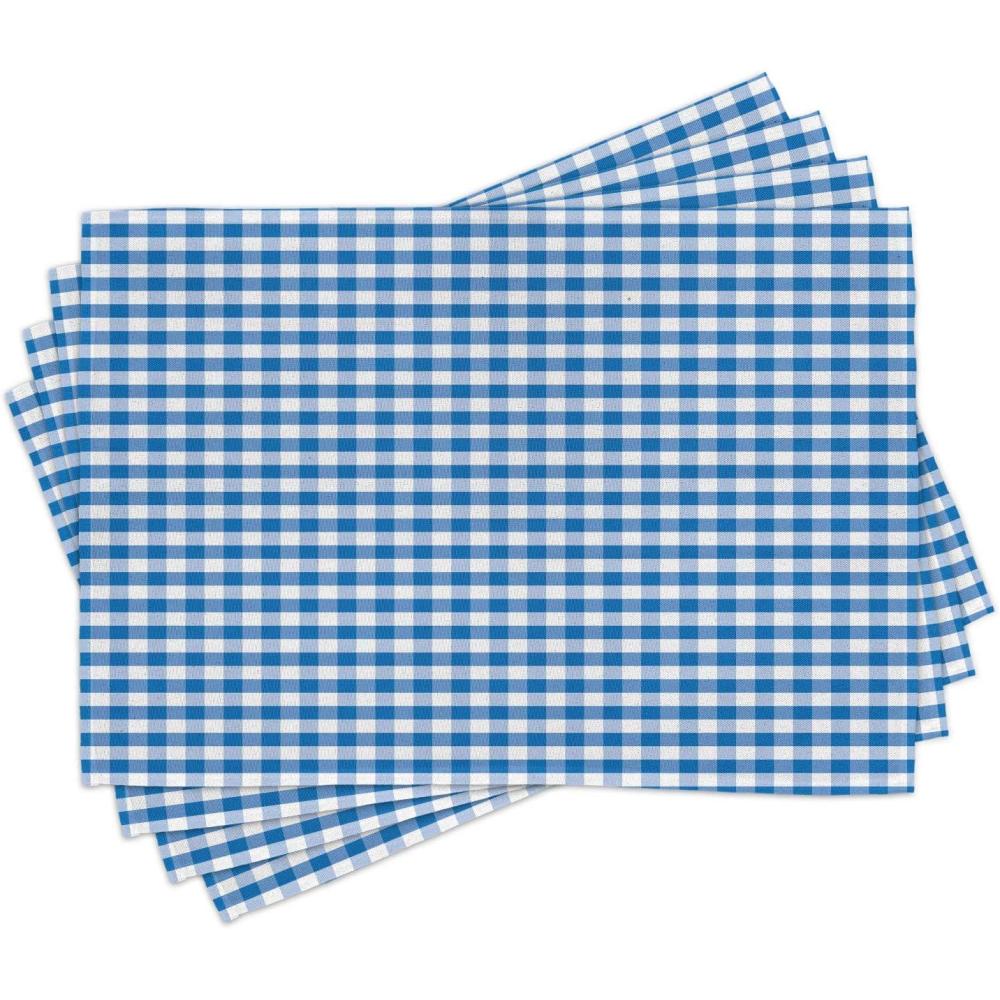imageAmbesonne Checkered Place Mats Set of 4 Monochrome Gingham Checks Classical Country Culture Old Fashioned Grid Design Washable Fabric Placemats for Dining Table Standard Size Blue White