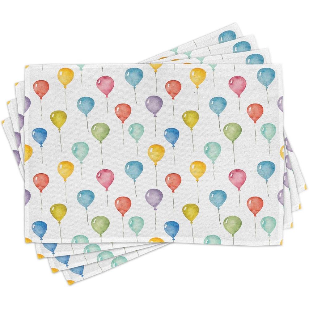 imageAmbesonne Colorful Place Mats Set of 4 Colorful Balloons Birthday Party Theme Celebration Festival Surprise Event Pattern Washable Fabric Placemats for Dining Table Standard Size Pastel Yellow