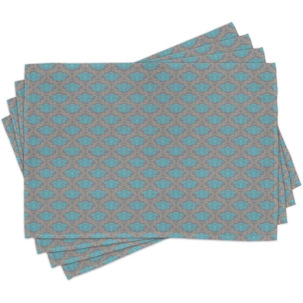 imageAmbesonne Damask Place Mats Set of 4 Venetian Style Damask Swirled Lines and Blossoms Italian Flourish Washable Fabric Placemats for Dining Table Standard Size Cocoa Sky Blue YellowCocoa Sky Blue Yellow