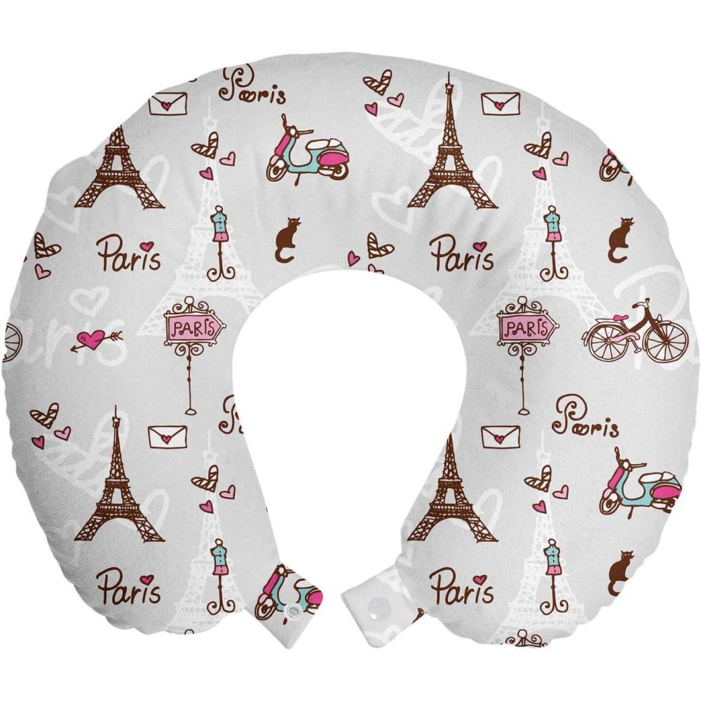 imageAmbesonne Eiffel Travel Pillow Neck Rest Romantic Valentines Day Eiffel Tower City of Love Doodle Style Heart Shapes Memory Foam Traveling Accessory for Airplane and Car 12 Maroon WhiteRedwood Pearl Pink