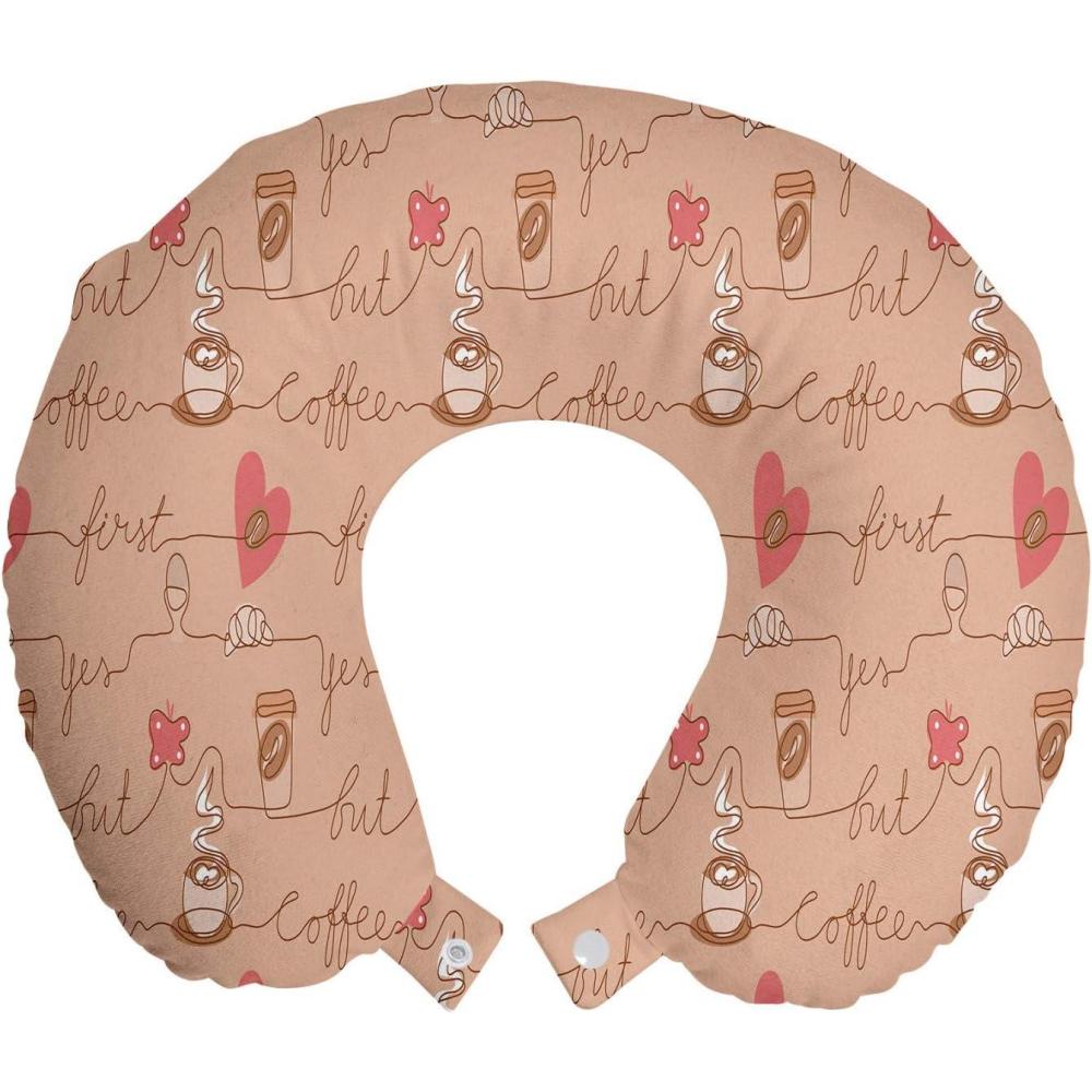 imageAmbesonne Eiffel Travel Pillow Neck Rest Romantic Valentines Day Eiffel Tower City of Love Doodle Style Heart Shapes Memory Foam Traveling Accessory for Airplane and Car 12 Maroon WhitePink Brown