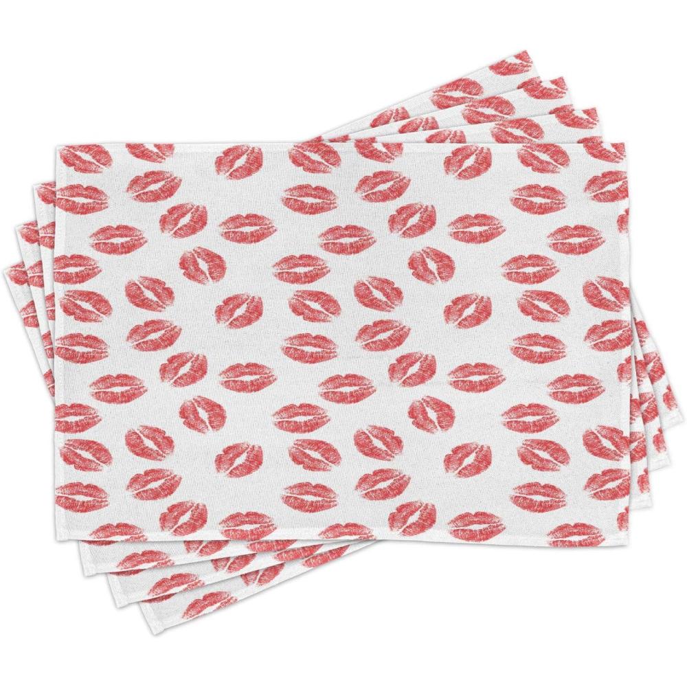 imageAmbesonne Feminine Place Mats Set of 4 Pattern with Red Lipstick Kiss Marks Woman Valentines Wedding Theme Illustration Washable Fabric Placemats for Dining Room Kitchen Table Decor White RedWhite Red