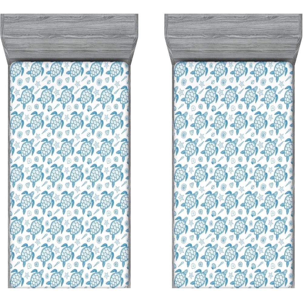 imageAmbesonne Floral Art Fitted Sheet Set Modern Scandi Flowers Leaves on Tartan Plaid Back Butterfly Valentine 2 Pack Comfortable Bedding AllRound Elastic Pocket Twin Size Blush White Grey PinkWhite and Blue