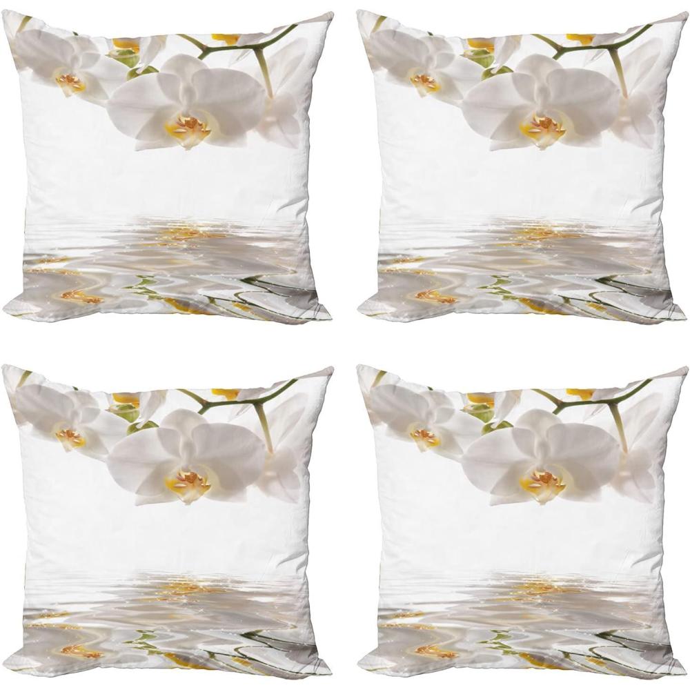 imageAmbesonne Flower Decorative Throw Pillow Case Pack of 4 Wild Flowers Poppies and Daisies Rural Nature Scenery in Meadows Rustic Cushion Cover for Couch Living Room Car 16 Yellow WhiteOff White Orange