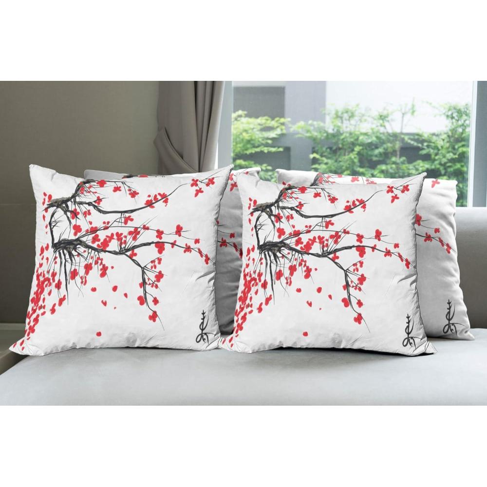 imageAmbesonne Flower Decorative Throw Pillow Case Pack of 4 Wild Flowers Poppies and Daisies Rural Nature Scenery in Meadows Rustic Cushion Cover for Couch Living Room Car 16 Yellow WhiteGrey Vermilion