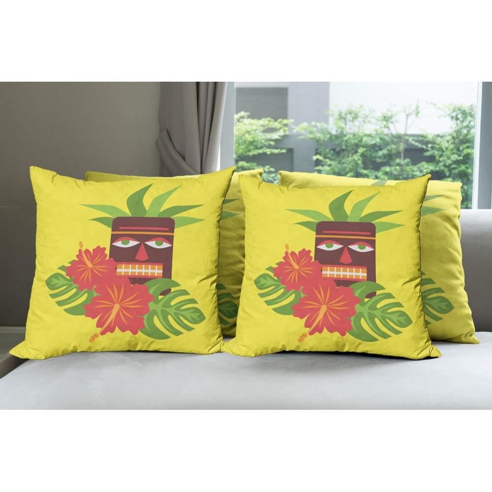 imageAmbesonne Flower Decorative Throw Pillow Case Pack of 4 Wild Flowers Poppies and Daisies Rural Nature Scenery in Meadows Rustic Cushion Cover for Couch Living Room Car 16 Yellow WhiteYellow Multicolor