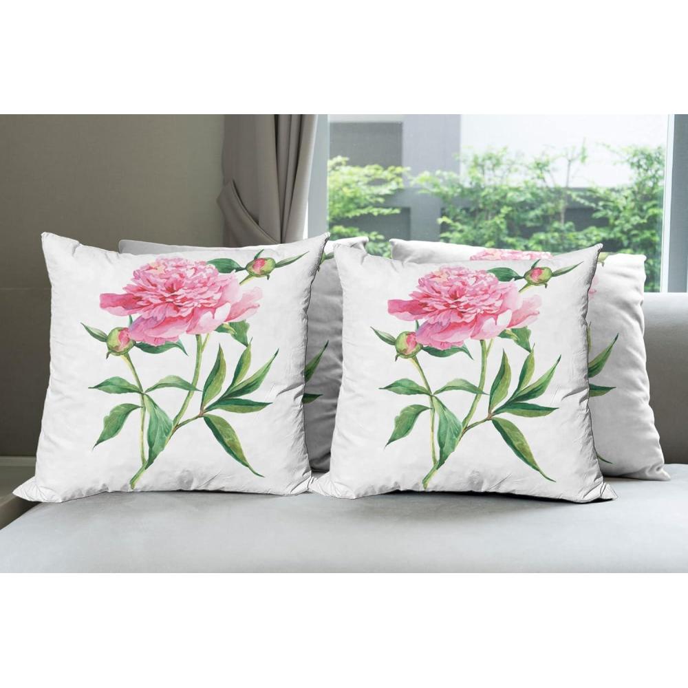 imageAmbesonne Flower Decorative Throw Pillow Case Pack of 4 Wild Flowers Poppies and Daisies Rural Nature Scenery in Meadows Rustic Cushion Cover for Couch Living Room Car 16 Yellow WhiteWhite Pink