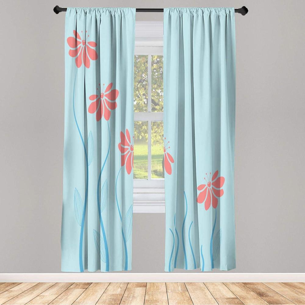imageAmbesonne Flower Window Curtains Floral Petals with Striped Leaves and Lines Modern Style Geometrical Design Print Lightweight Decorative Panels Set of 2 and Rod Pocket 56 x 95 Pale GreenPale Blue