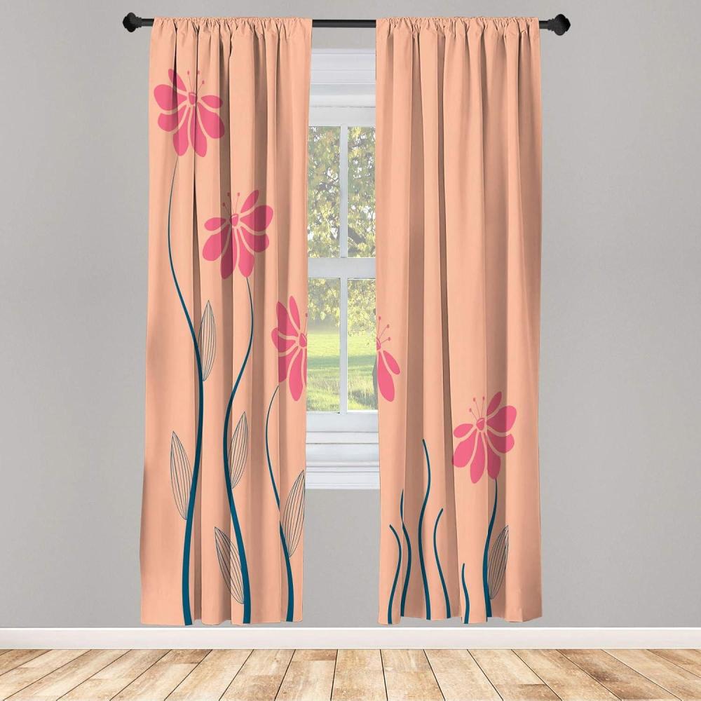 imageAmbesonne Flower Window Curtains Floral Petals with Striped Leaves and Lines Modern Style Geometrical Design Print Lightweight Decorative Panels Set of 2 and Rod Pocket 56 x 95 Pale GreenPeach Pink