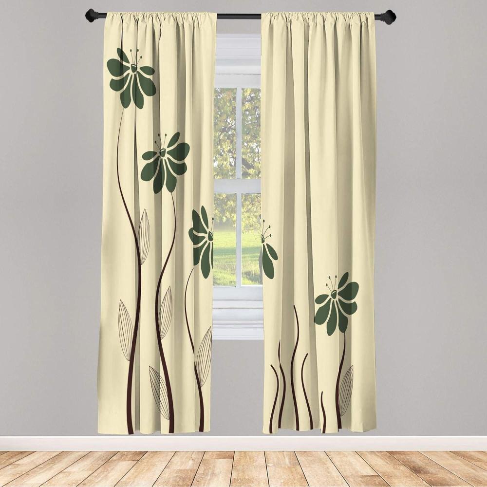 imageAmbesonne Flower Window Curtains Floral Petals with Striped Leaves and Lines Modern Style Geometrical Design Print Lightweight Decorative Panels Set of 2 and Rod Pocket 56 x 95 Pale GreenEvergreen