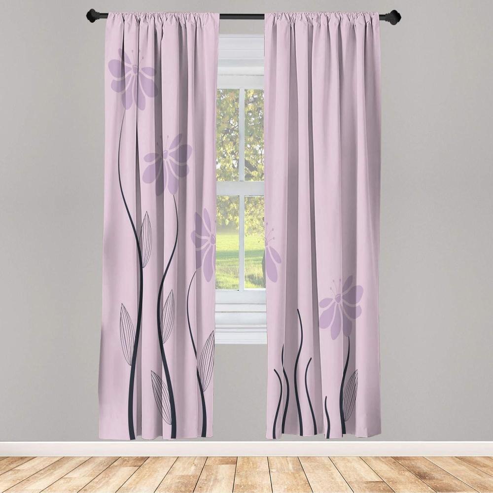 imageAmbesonne Flower Window Curtains Floral Petals with Striped Leaves and Lines Modern Style Geometrical Design Print Lightweight Decorative Panels Set of 2 and Rod Pocket 56 x 95 Pale GreenPale Lilac