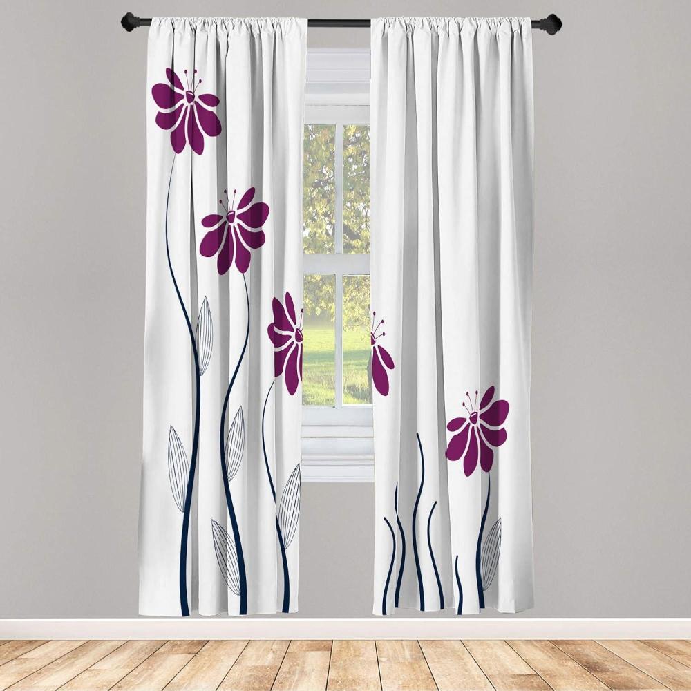 imageAmbesonne Flower Window Curtains Floral Petals with Striped Leaves and Lines Modern Style Geometrical Design Print Lightweight Decorative Panels Set of 2 and Rod Pocket 56 x 95 Pale GreenWhite Eggplant
