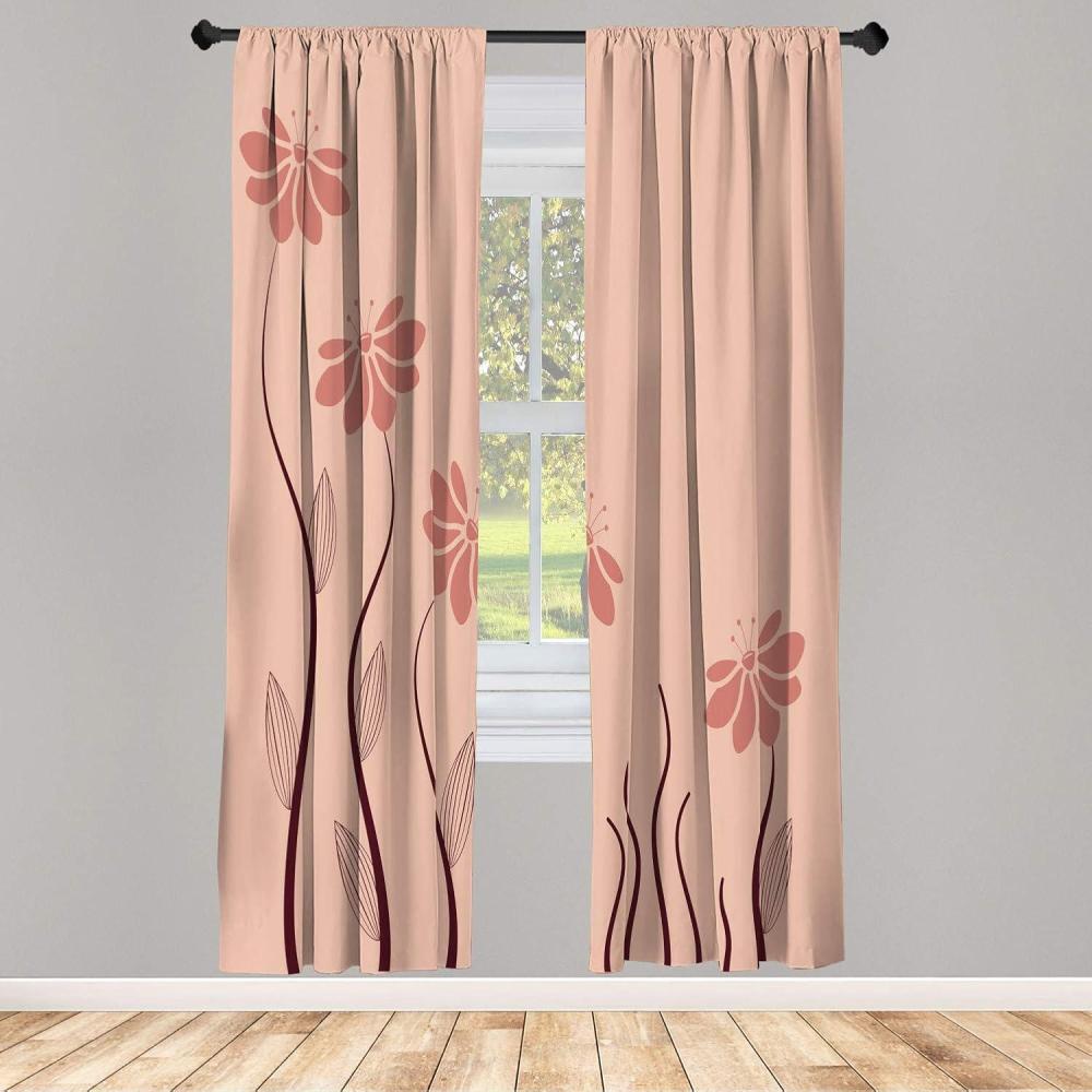 imageAmbesonne Flower Window Curtains Floral Petals with Striped Leaves and Lines Modern Style Geometrical Design Print Lightweight Decorative Panels Set of 2 and Rod Pocket 56 x 95 Pale GreenPeach Redwood