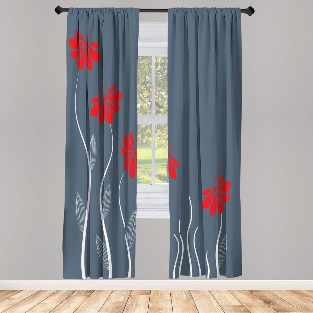 imageAmbesonne Flower Window Curtains Floral Petals with Striped Leaves and Lines Modern Style Geometrical Design Print Lightweight Decorative Panels Set of 2 and Rod Pocket 56 x 95 Pale GreenVermilion