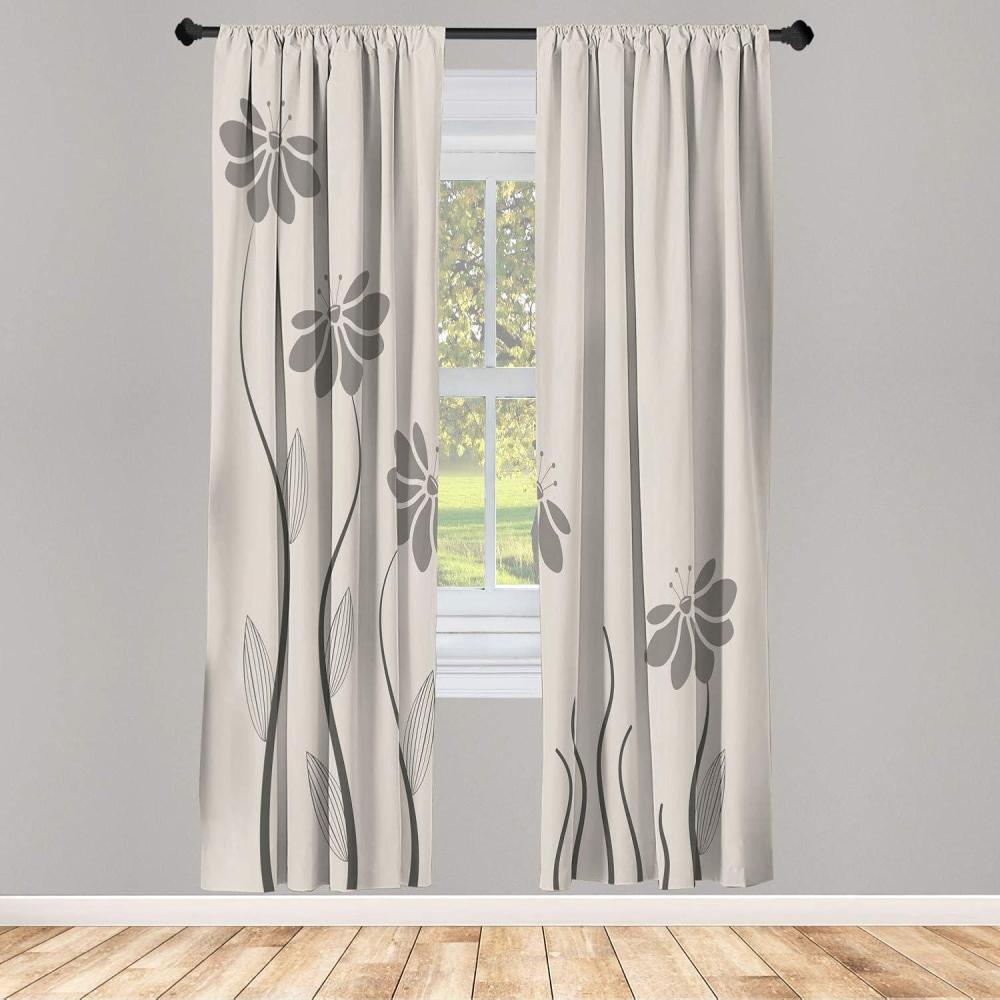 imageAmbesonne Flower Window Curtains Floral Petals with Striped Leaves and Lines Modern Style Geometrical Design Print Lightweight Decorative Panels Set of 2 and Rod Pocket 56 x 95 Pale GreenGrey
