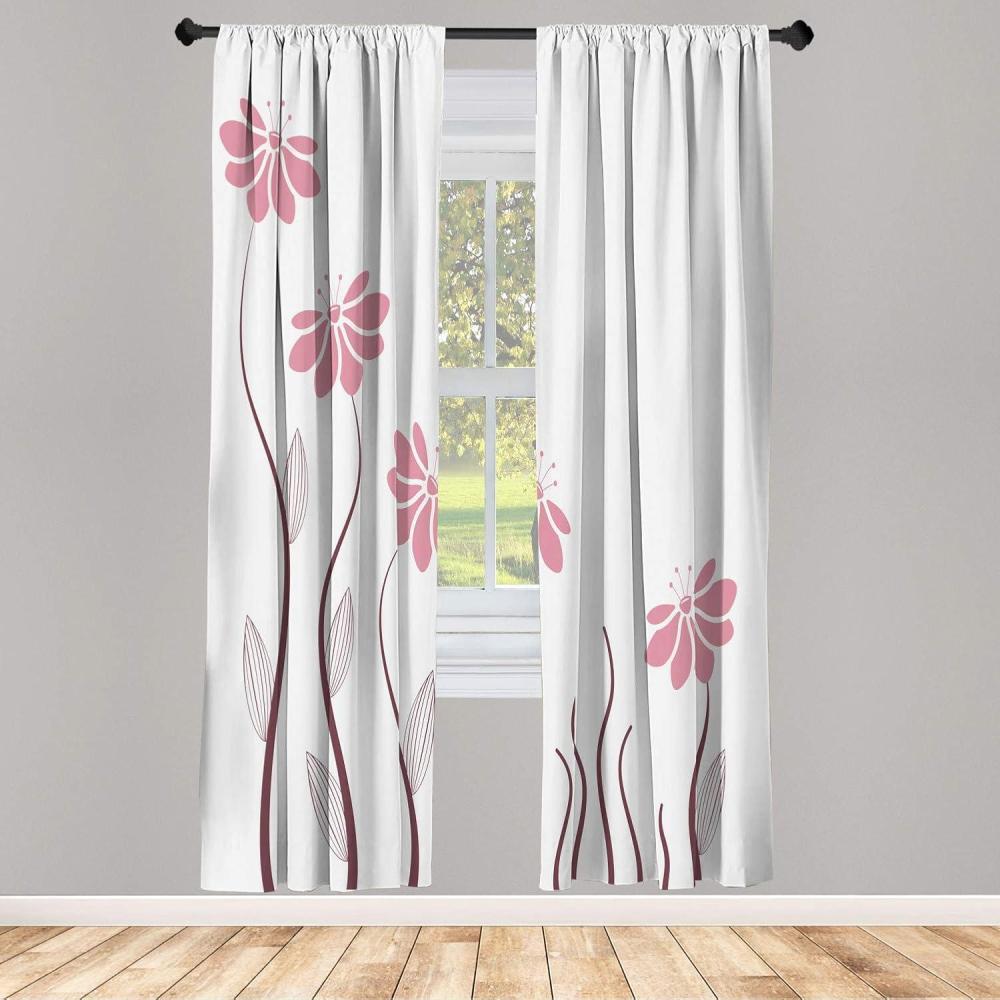 imageAmbesonne Flower Window Curtains Floral Petals with Striped Leaves and Lines Modern Style Geometrical Design Print Lightweight Decorative Panels Set of 2 and Rod Pocket 56 x 95 Pale GreenWhite Rose